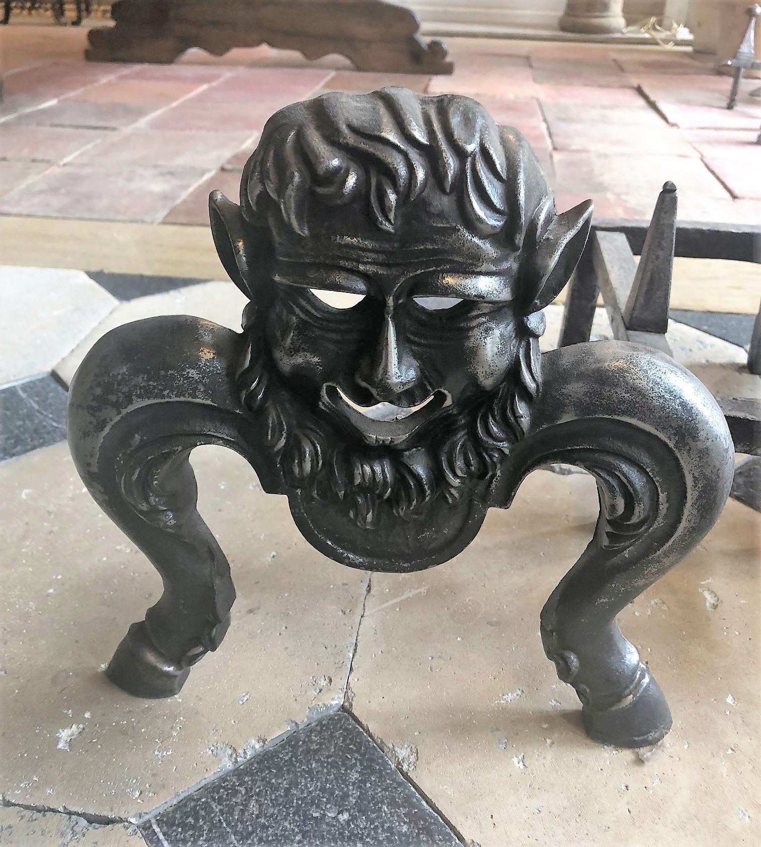 Here we have a unique pair of 19th century, Italian, forged iron andirons each depicting a mythological creature. 

Origin, Italy

circa 1840

Dimensions:
11.5