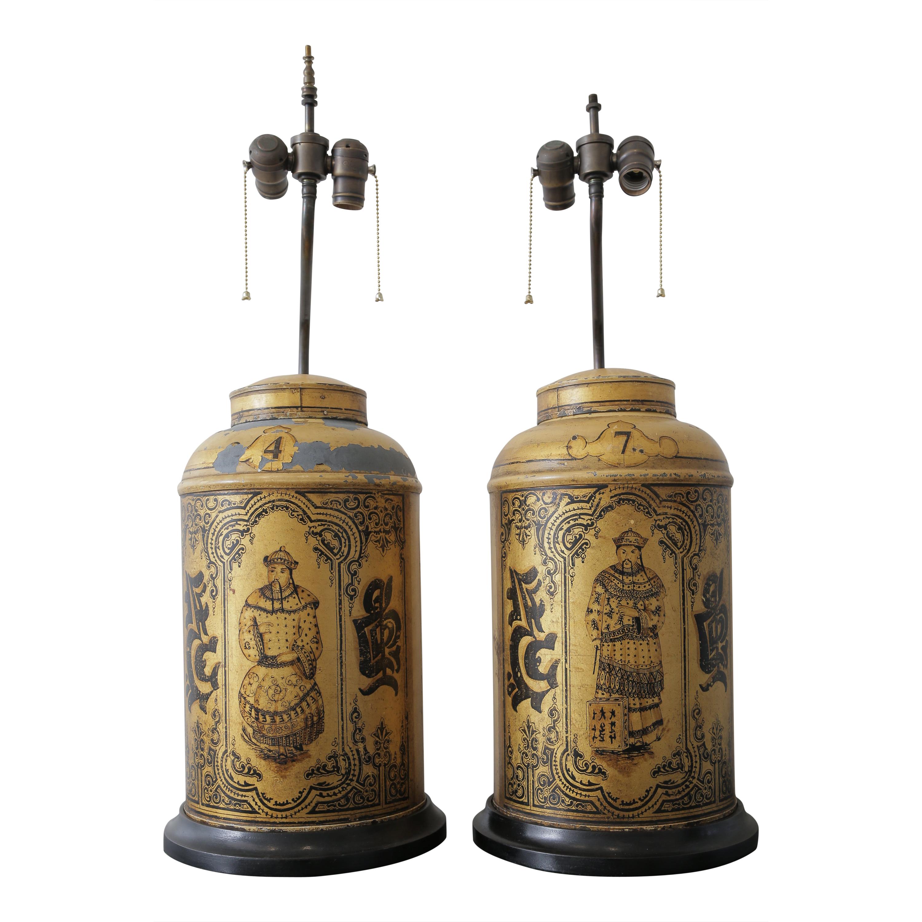 Pair of 19th Century Chinese Tea Caddies Base Lamps