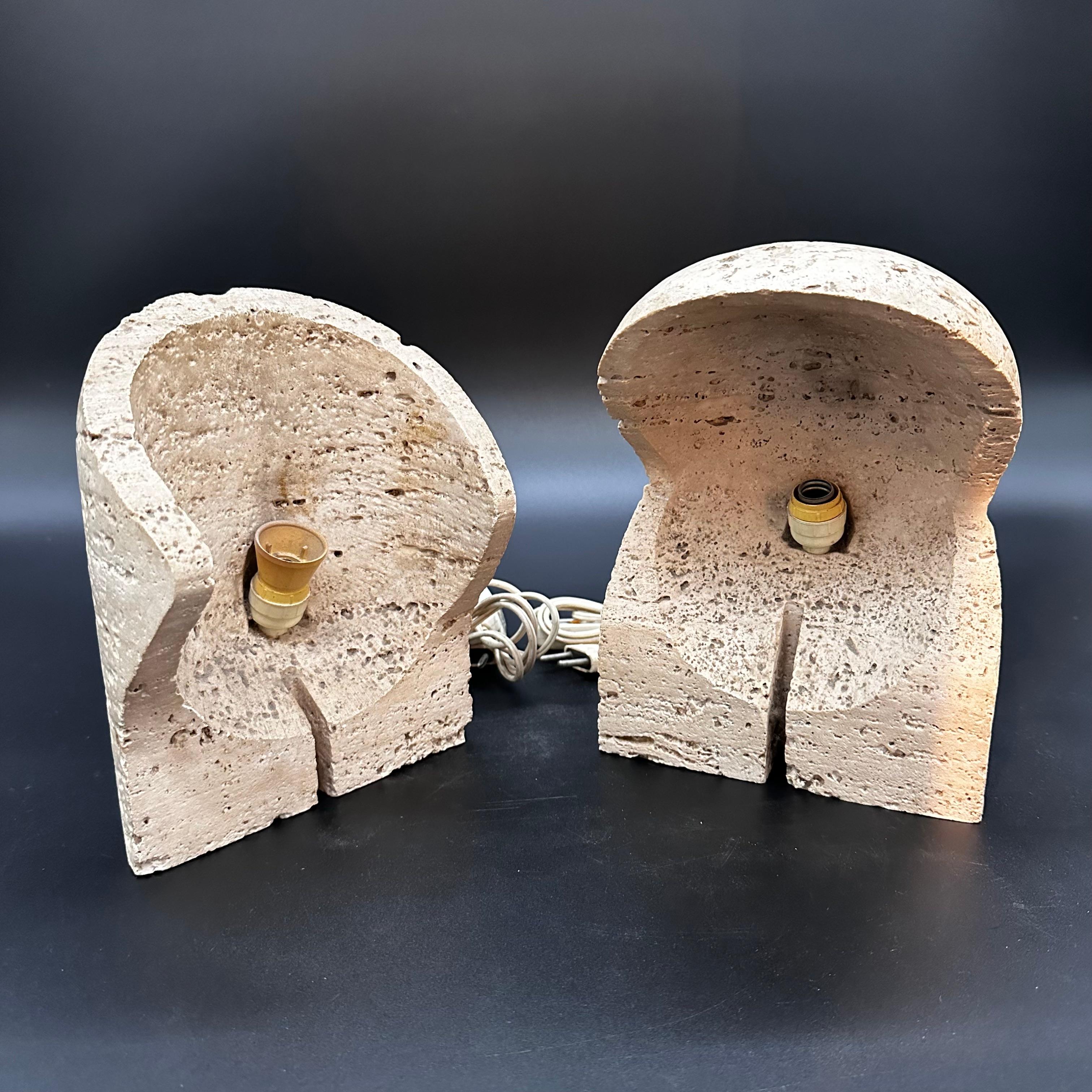 Late 20th Century Unique Pair of 2 Travertine Table Lamps by Mari For Danesi 1970s For Sale