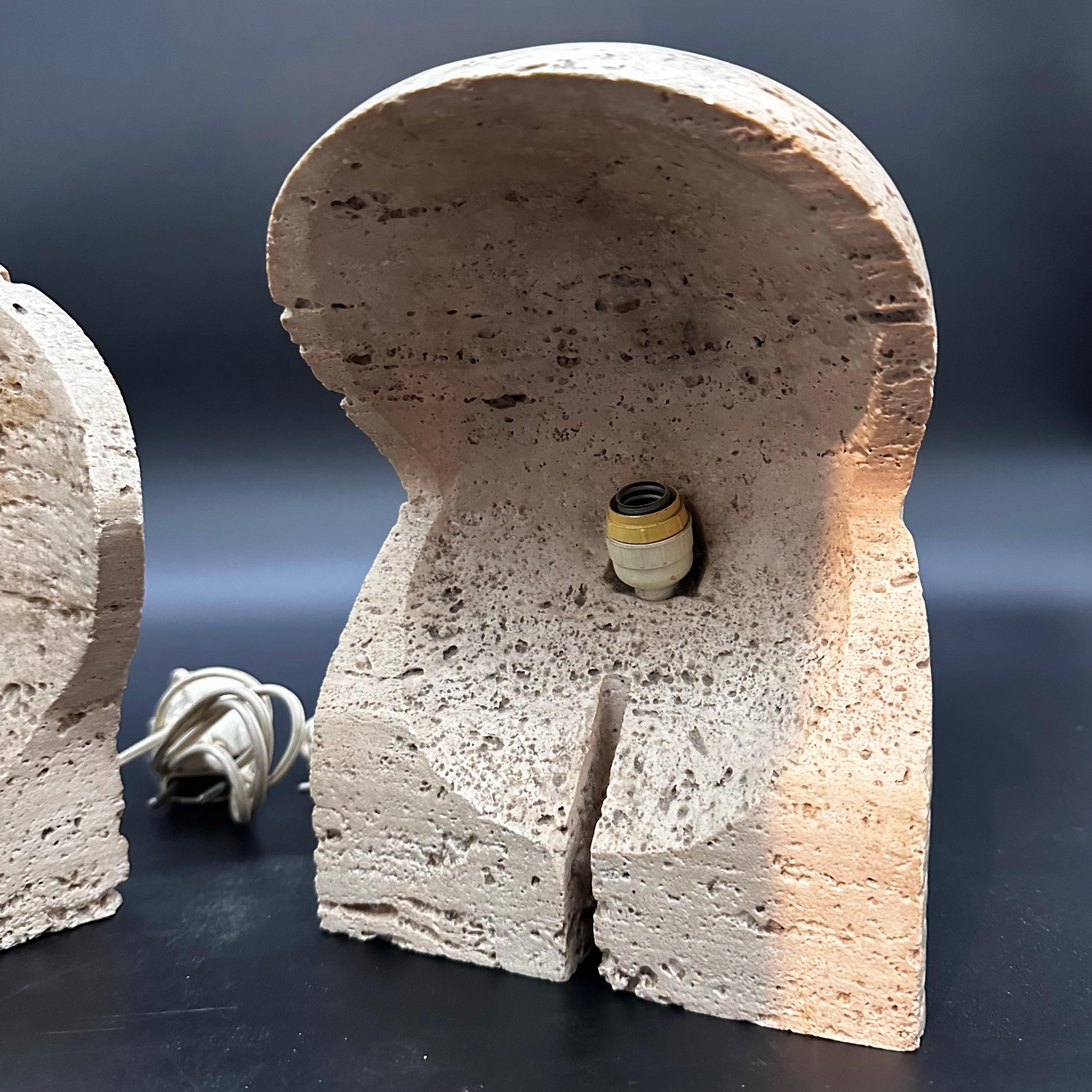 Unique Pair of 2 Travertine Table Lamps by Mari For Danesi 1970s For Sale 2