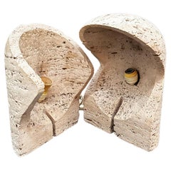 Unique Pair of 2 Travertine Table Lamps by Mari For Danesi 1970s