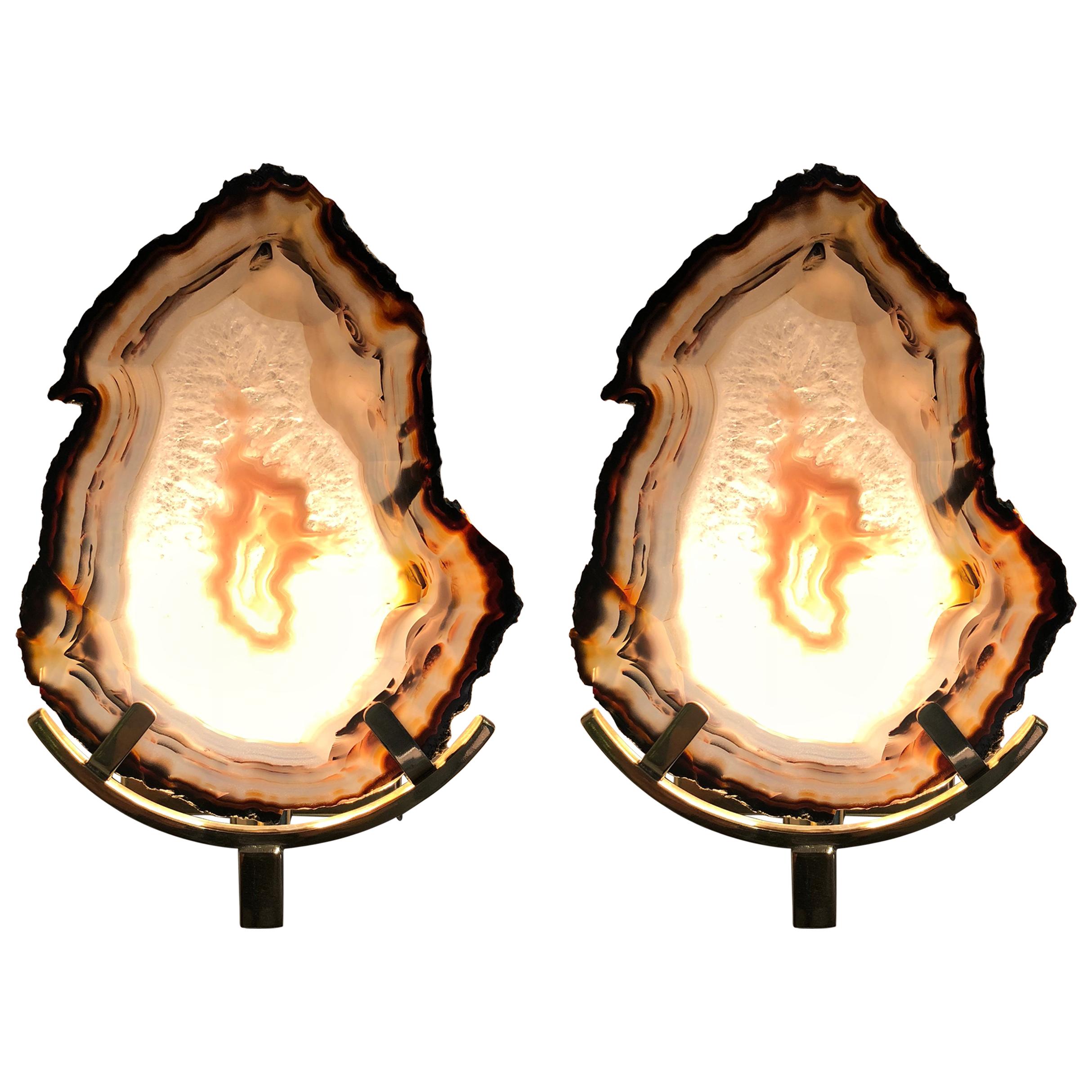 Unique Agate Stones and Brass Wall Lamps Sconces