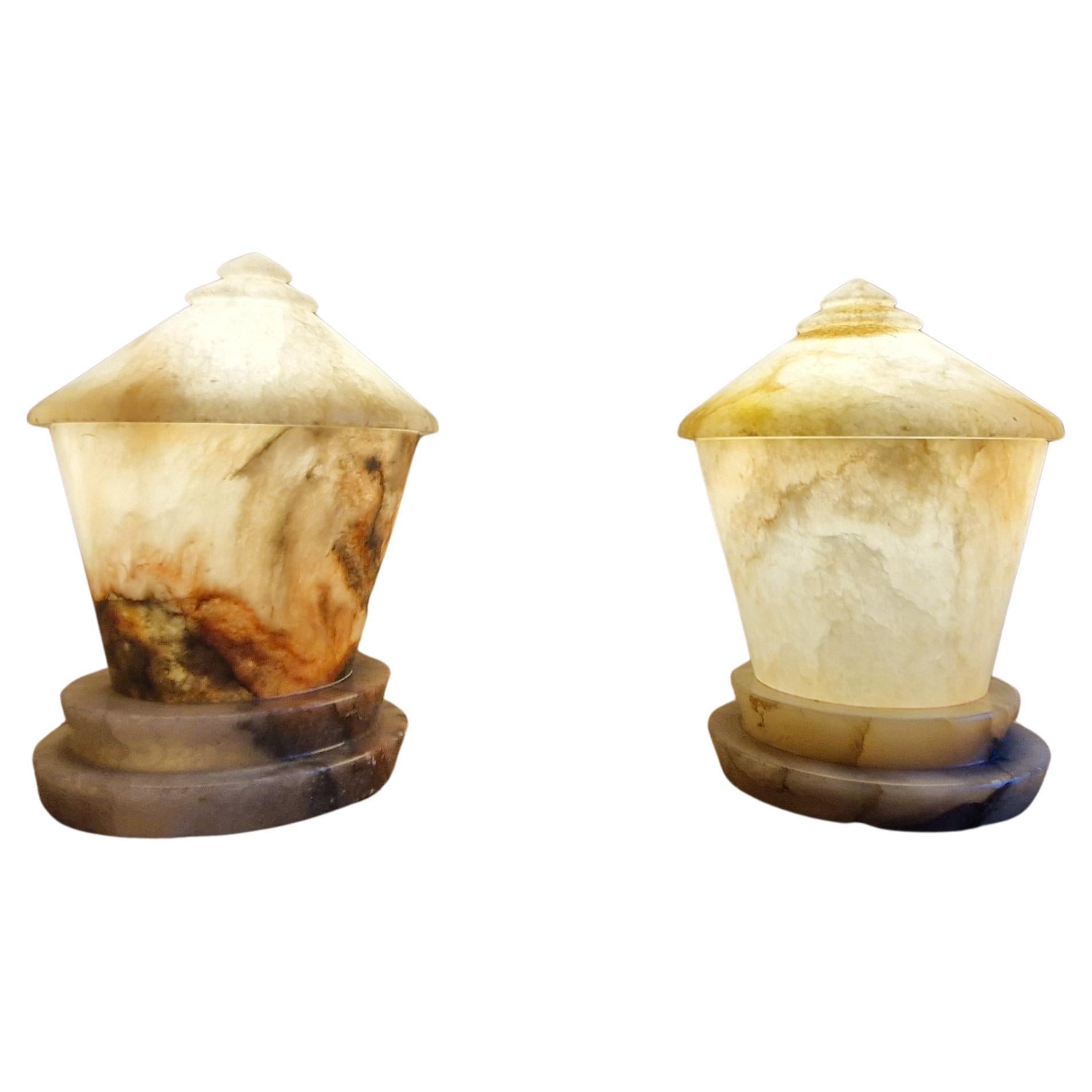Unique pair of alabaster Art Deco table lamps