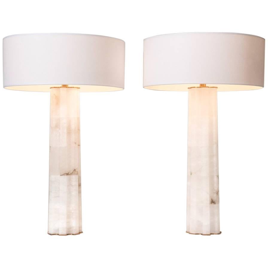 Hervé Van Der Straeten Pair of Alabaster Table Lamps  For Sale