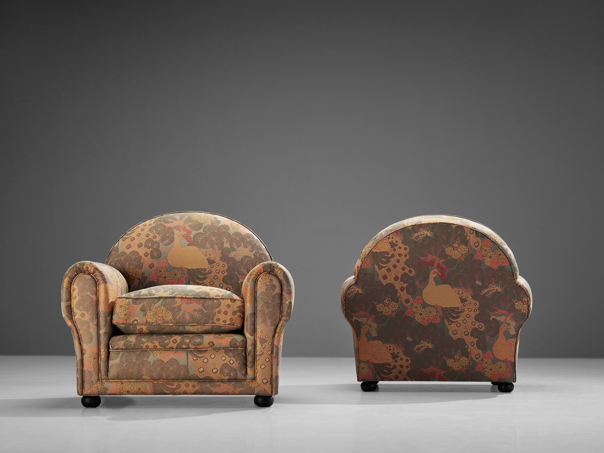 Mid-20th Century Unique Art Deco Armchairs in Botanical Upholstery For Sale