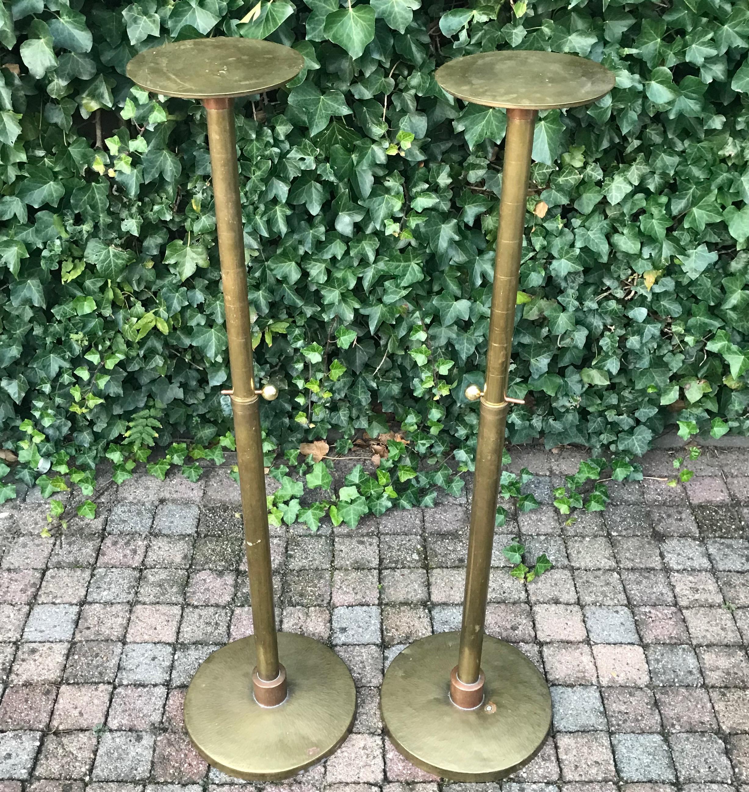 Unique Pair of Arts & Crafts Brass and Copper Church Pedestals, Columns / Stands For Sale 6