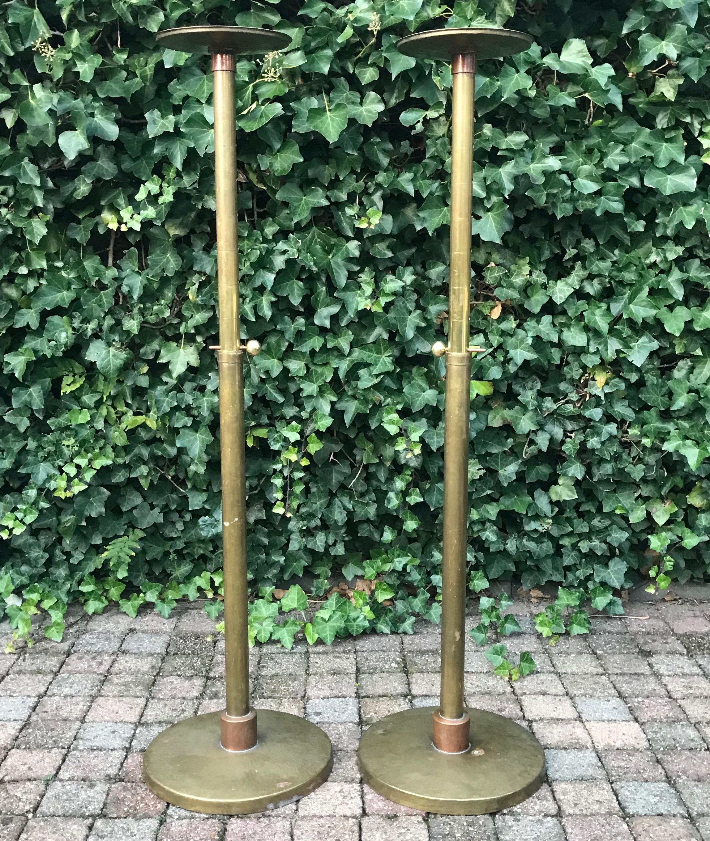 Unique Pair of Arts & Crafts Brass and Copper Church Pedestals, Columns / Stands For Sale 7