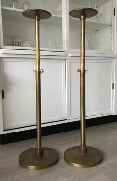 Unique Pair of Arts & Crafts Brass and Copper Church Pedestals, Columns / Stands