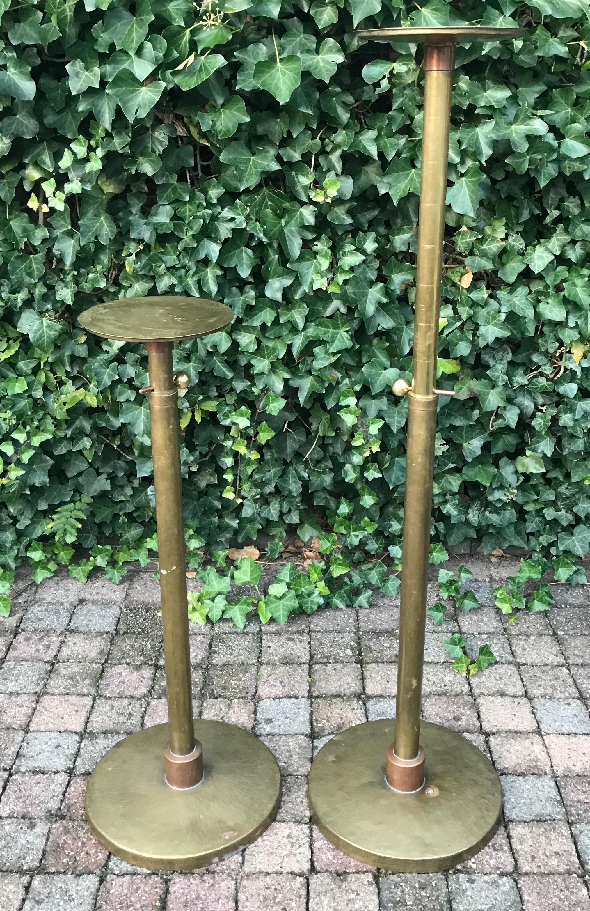 Unique Pair of Arts & Crafts Brass and Copper Church Pedestals, Columns / Stands For Sale 10