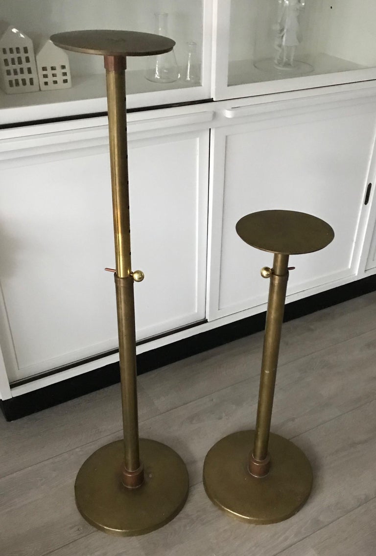 Unique Pair of Arts and Crafts Brass and Copper Church Pedestals, Columns / Stands For Sale at