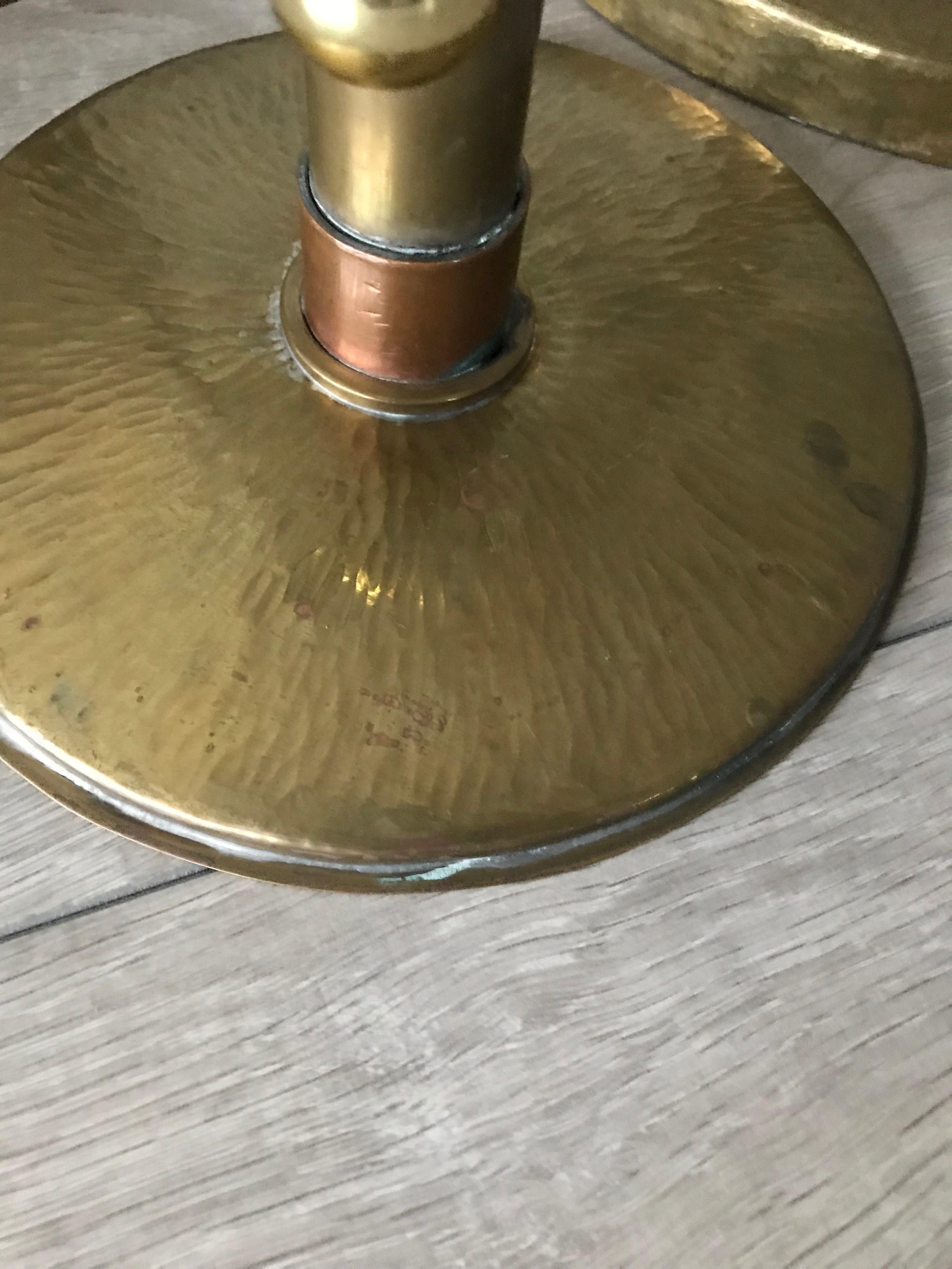Dutch Unique Pair of Arts & Crafts Brass and Copper Church Pedestals, Columns / Stands For Sale