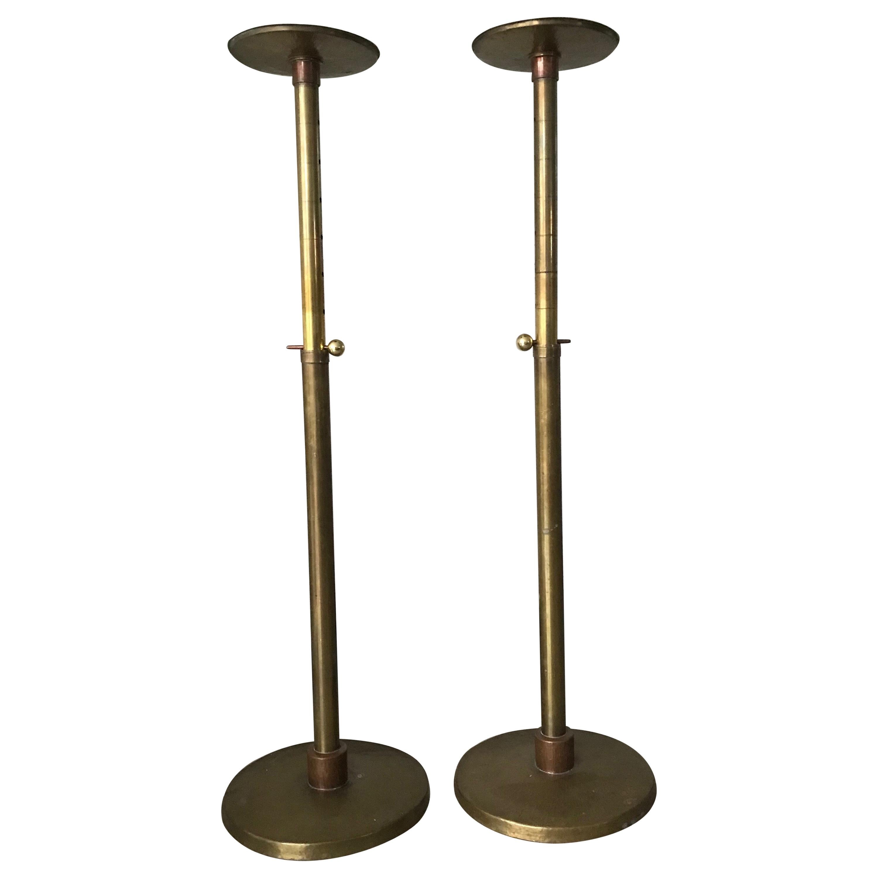 Unique Pair of Arts & Crafts Brass and Copper Church Pedestals, Columns / Stands For Sale