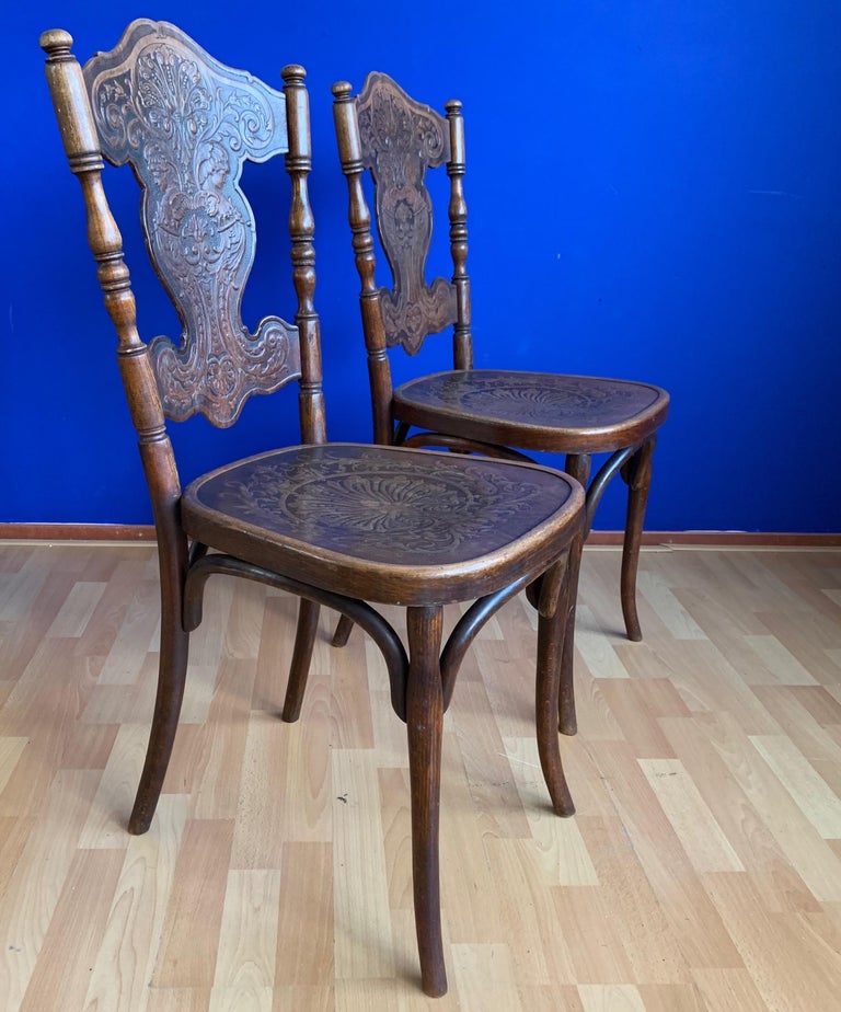 Unique Pair Of Bentwood Chairs Jacob And Josef Kohn With Embossed Female Dess For At 1stdibs Bentwood Chairs Jacob And Josef Kohn, Arts & Crafts Furniture