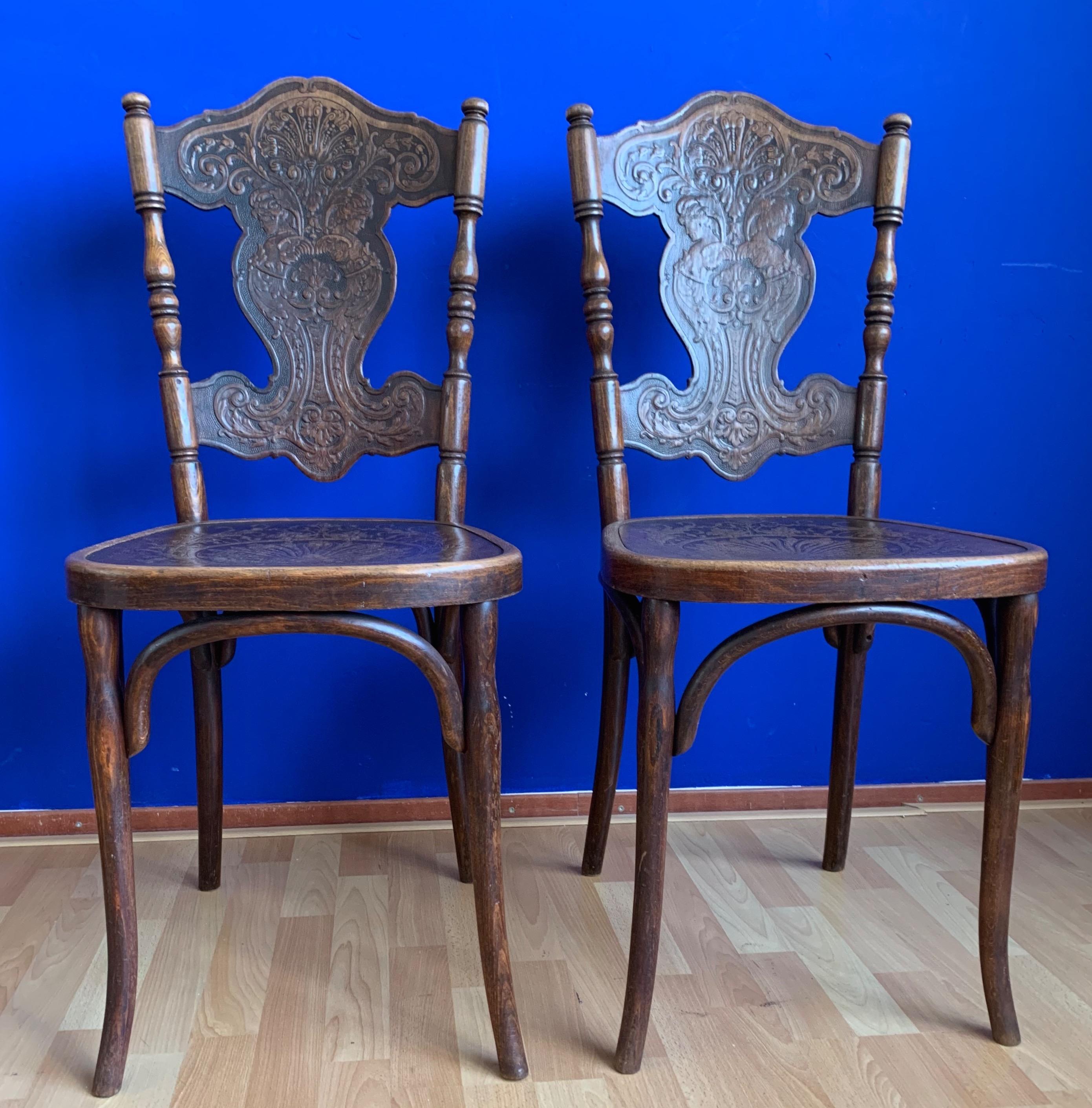 Unique Pair of Bentwood Chairs, Jacob & Josef Kohn with Embossed Female Goddess 2