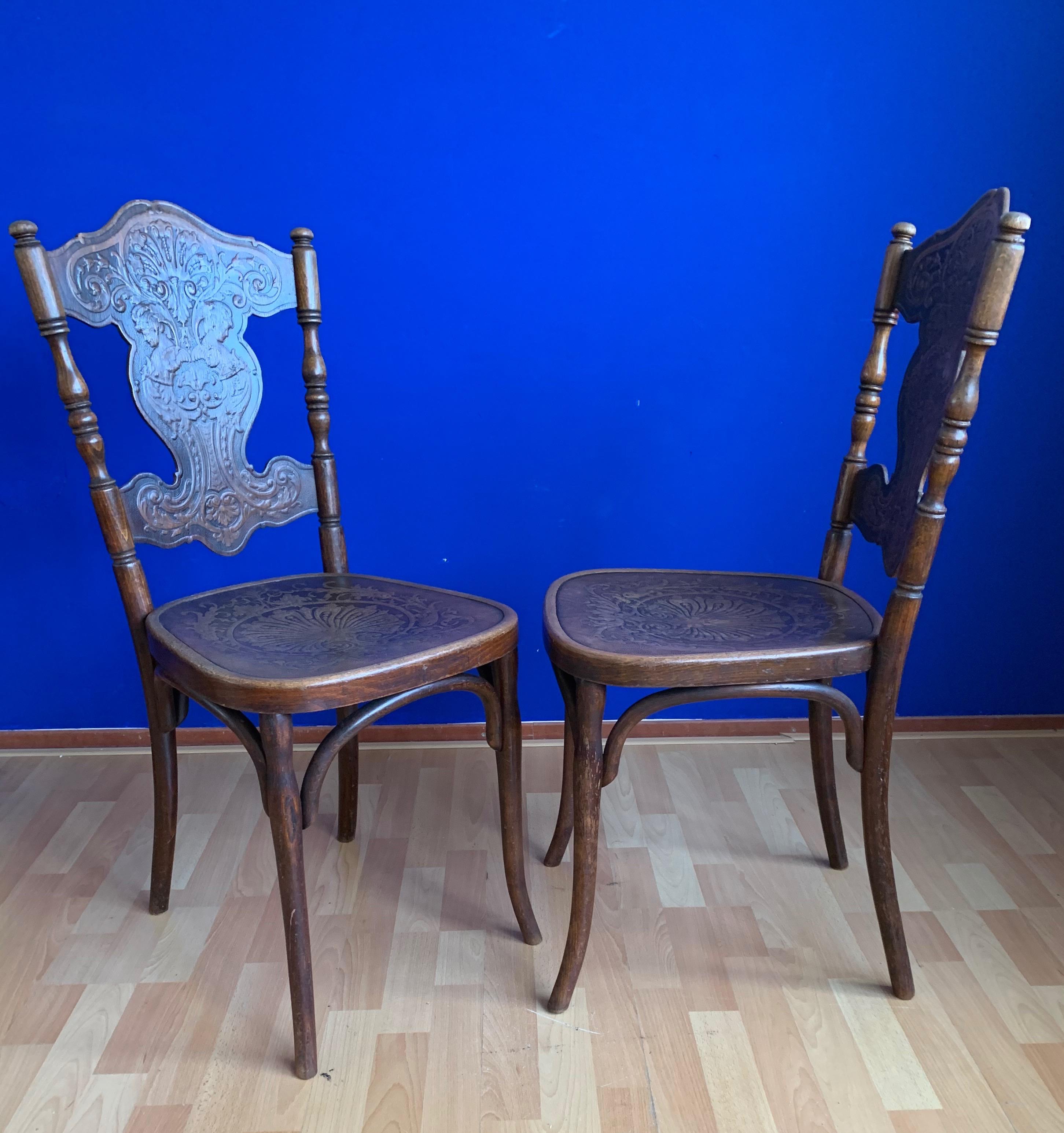 Unique Pair of Bentwood Chairs, Jacob & Josef Kohn with Embossed Female Goddess 3