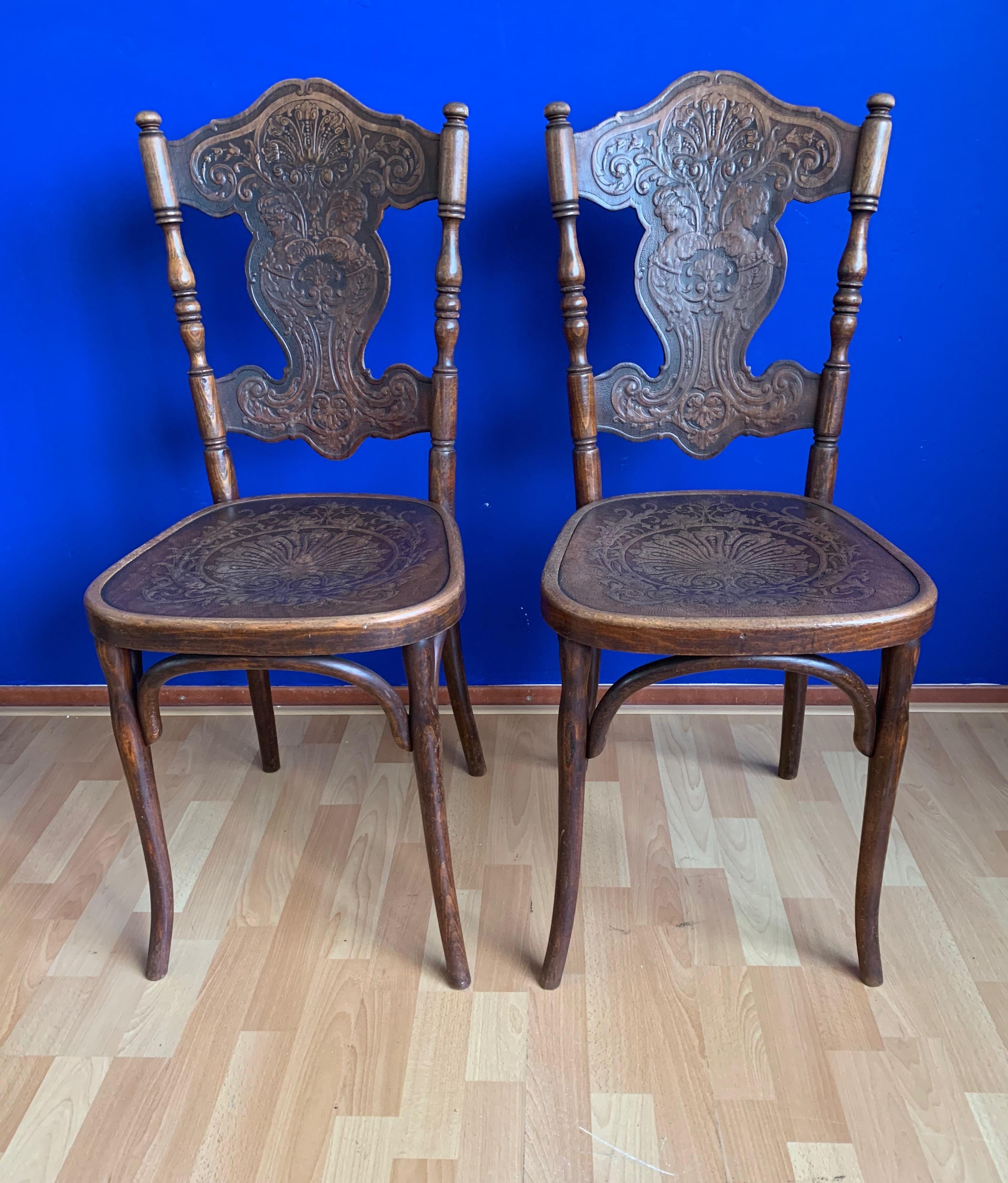 Unique Pair of Bentwood Chairs, Jacob & Josef Kohn with Embossed Female Goddess 9