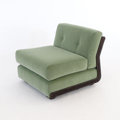 Coppia unica di sedie da salotto in rattan e velluto di Bonacina, Italia anni '60