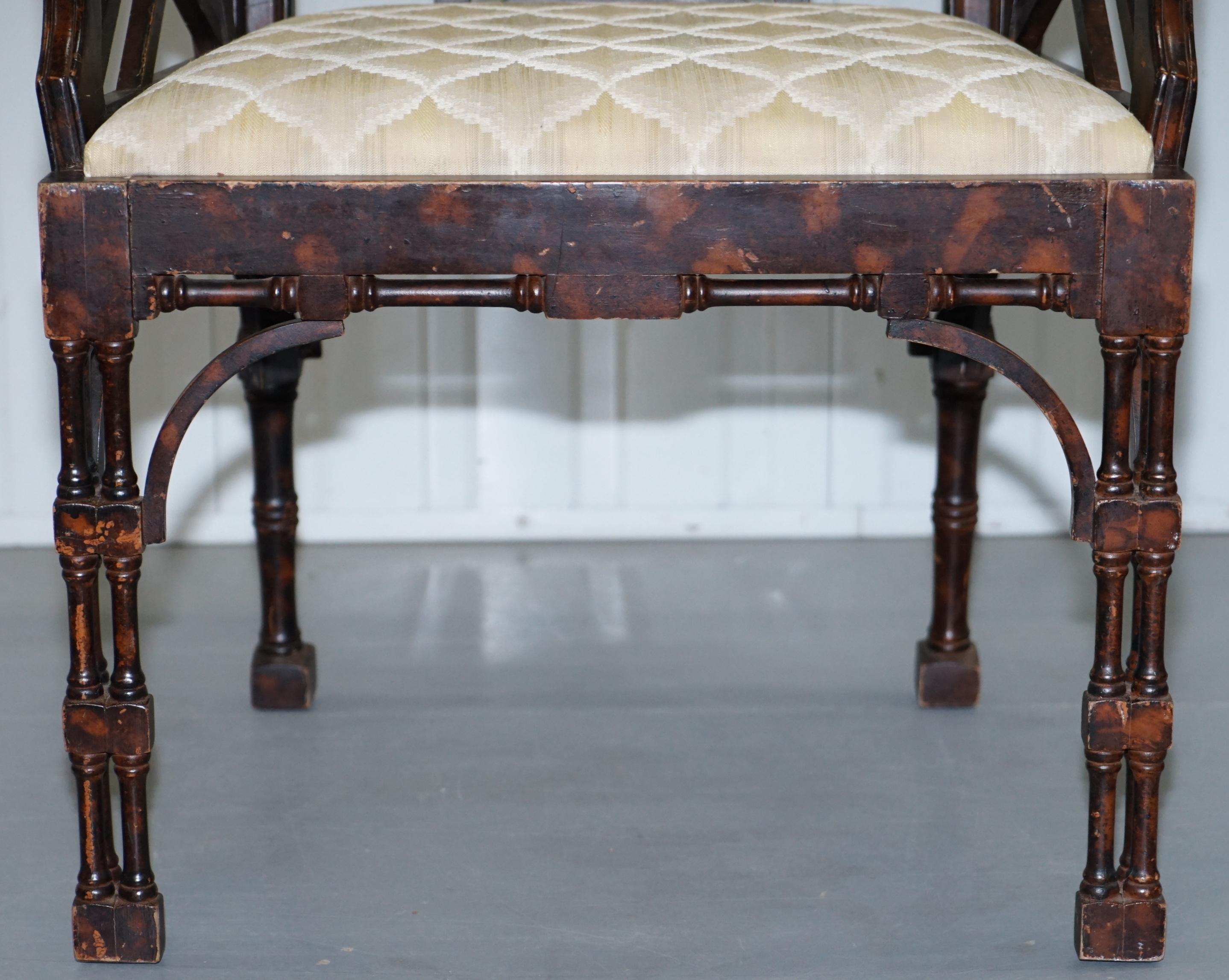 Unique Pair of Chinese Chippendale Tortoiseshell Lacquered Carver Armchairs 2