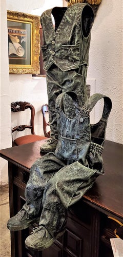 Unique Pair of Contemporary Art Painted Fiberglass Boy Sculptures Signed