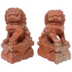 Unique Pair of Decorative Foo Dogs Temple Lion Bookends Marble Sculptures