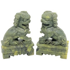 Unique Pair of Decorative Foo Dogs Temple Lion Bookends Marble Sculptures