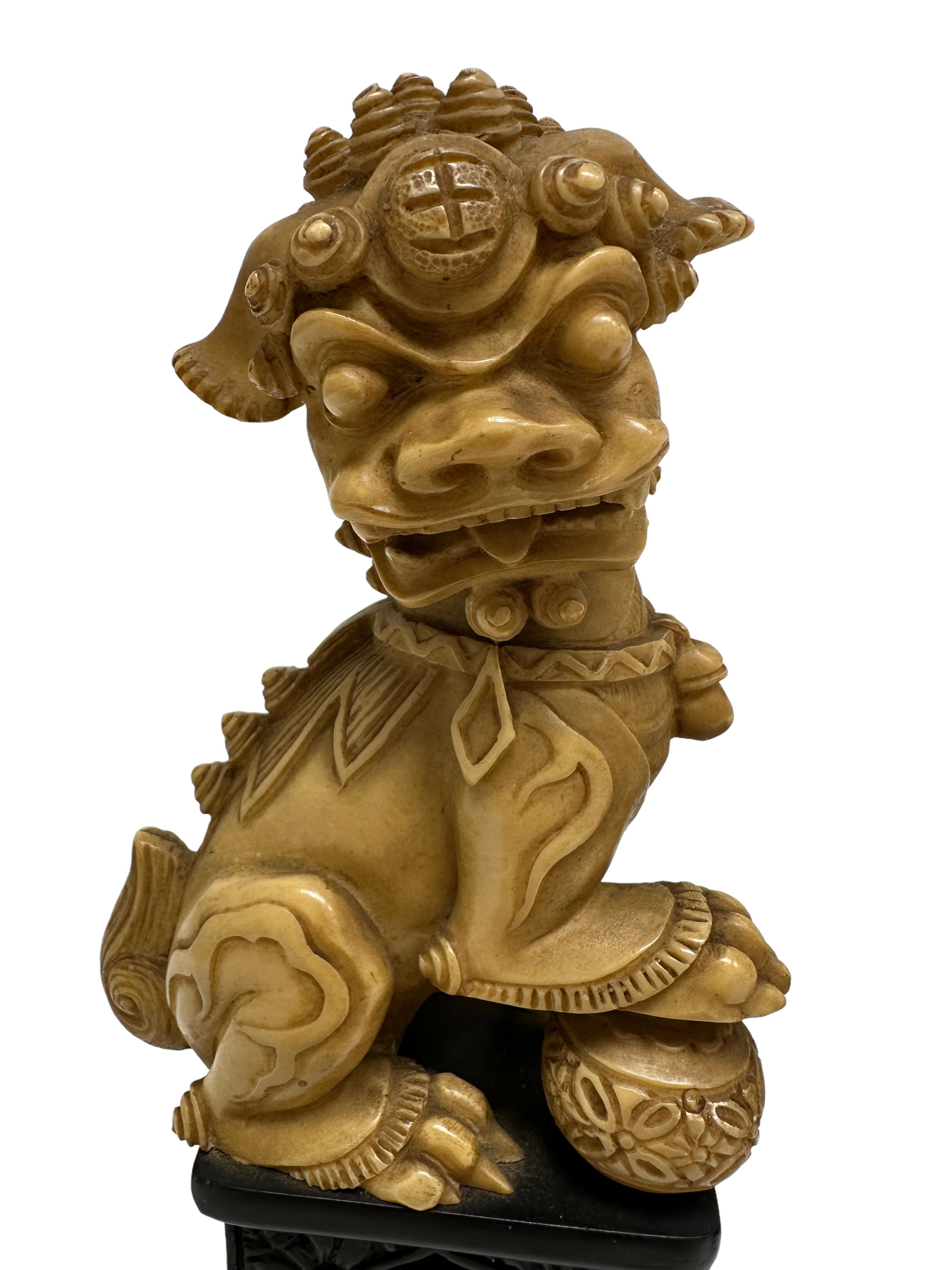 Soapstone Unique Pair of Decorative Foo Dogs Temple Lion Bookends Sculptures For Sale