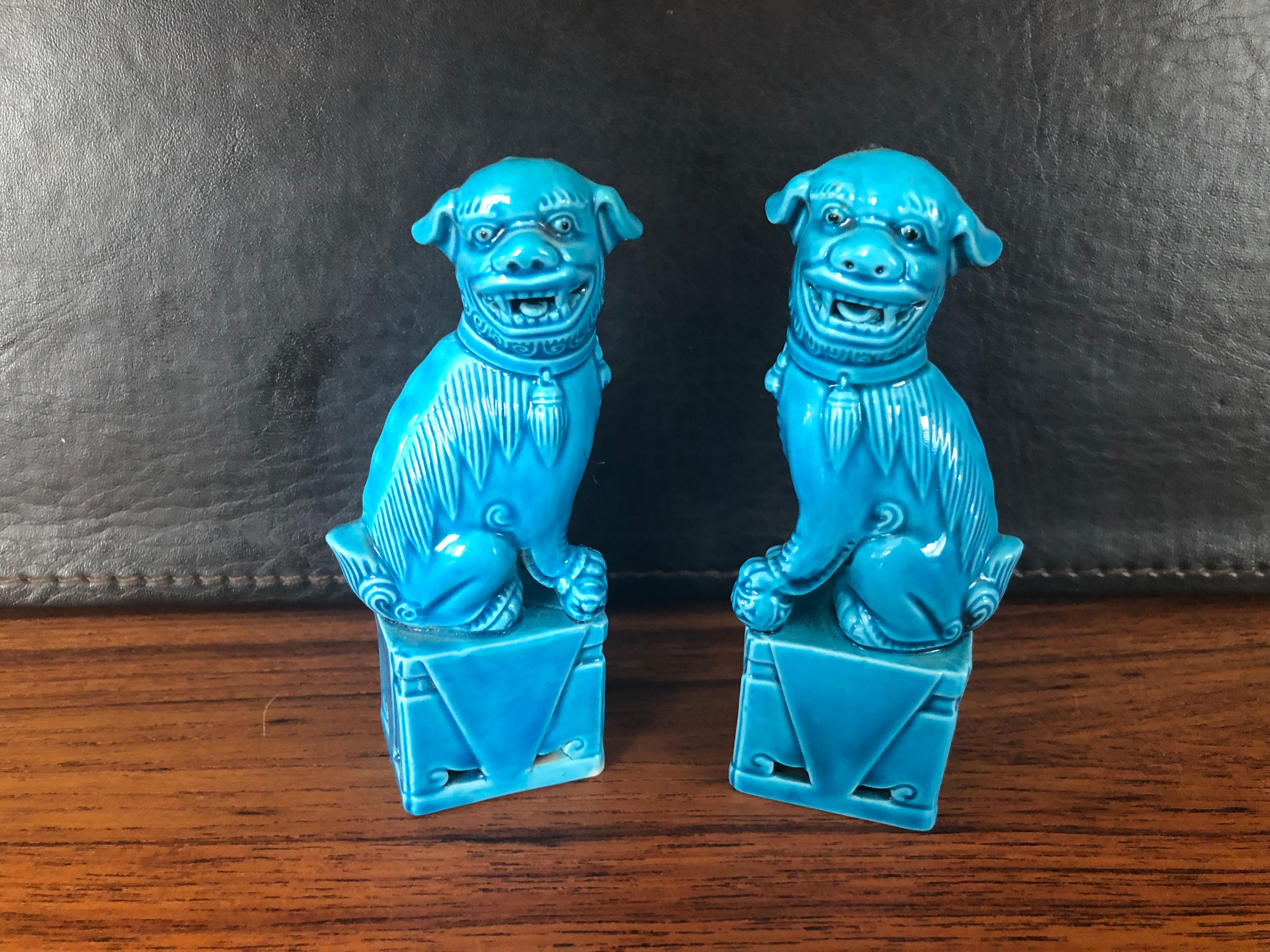 Porcelain Unique Pair of Decorative Mini Foo Dogs Sculptures