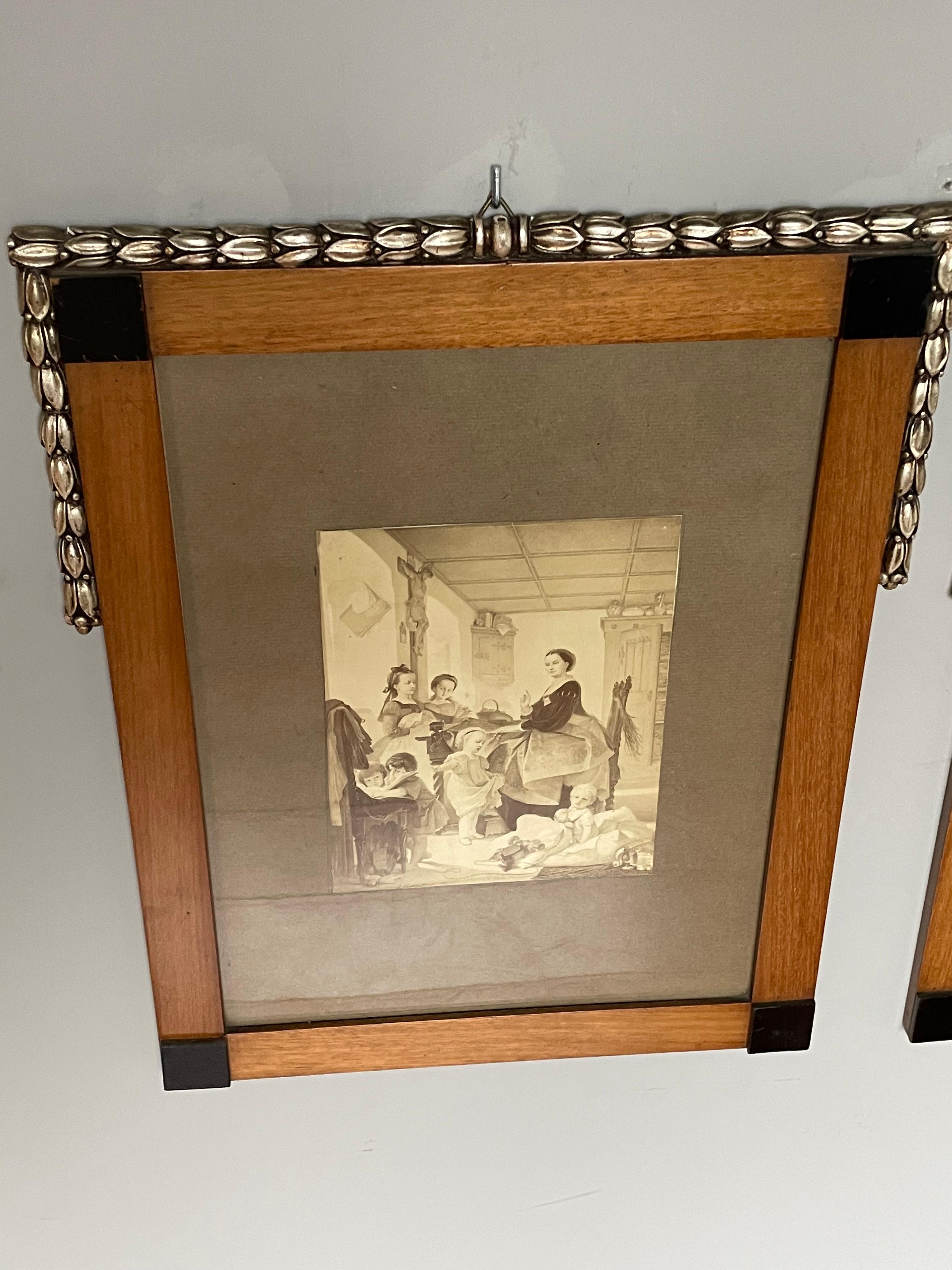 20th Century Unique Pair of Early Art Deco, Nutwood & Glass Photograph or Picture Wall Frames For Sale