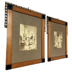 Einzigartiges Paar früher Art-Déco-, Nussbaum- und Glasfotografie- oder Bilder-Wandrahmen