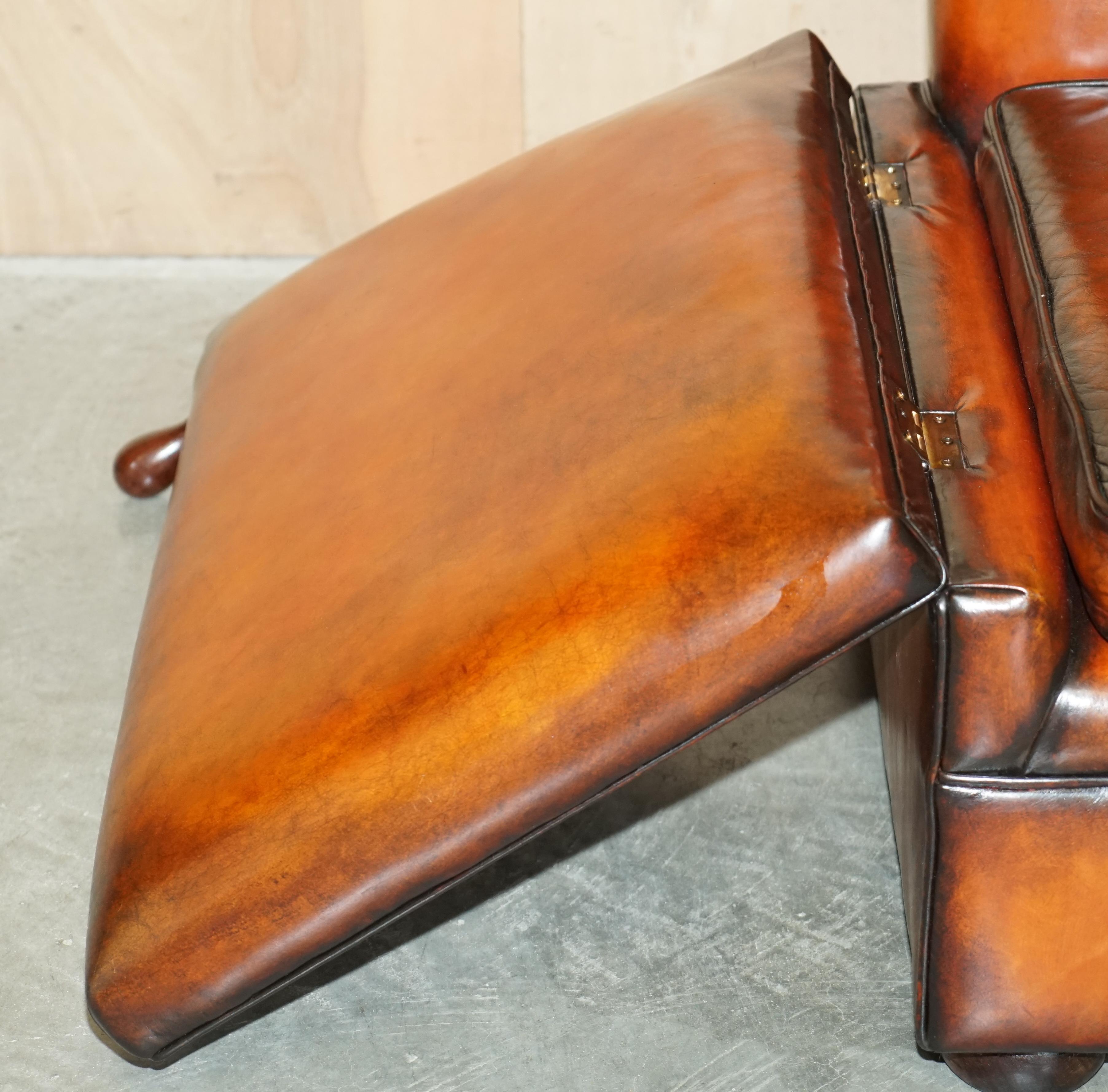 UNIQUE PAIR OF ENGLISH FULLY RESTORED KNOLL DROP ARM BROWN LEATHER ARMCHAIRs 11