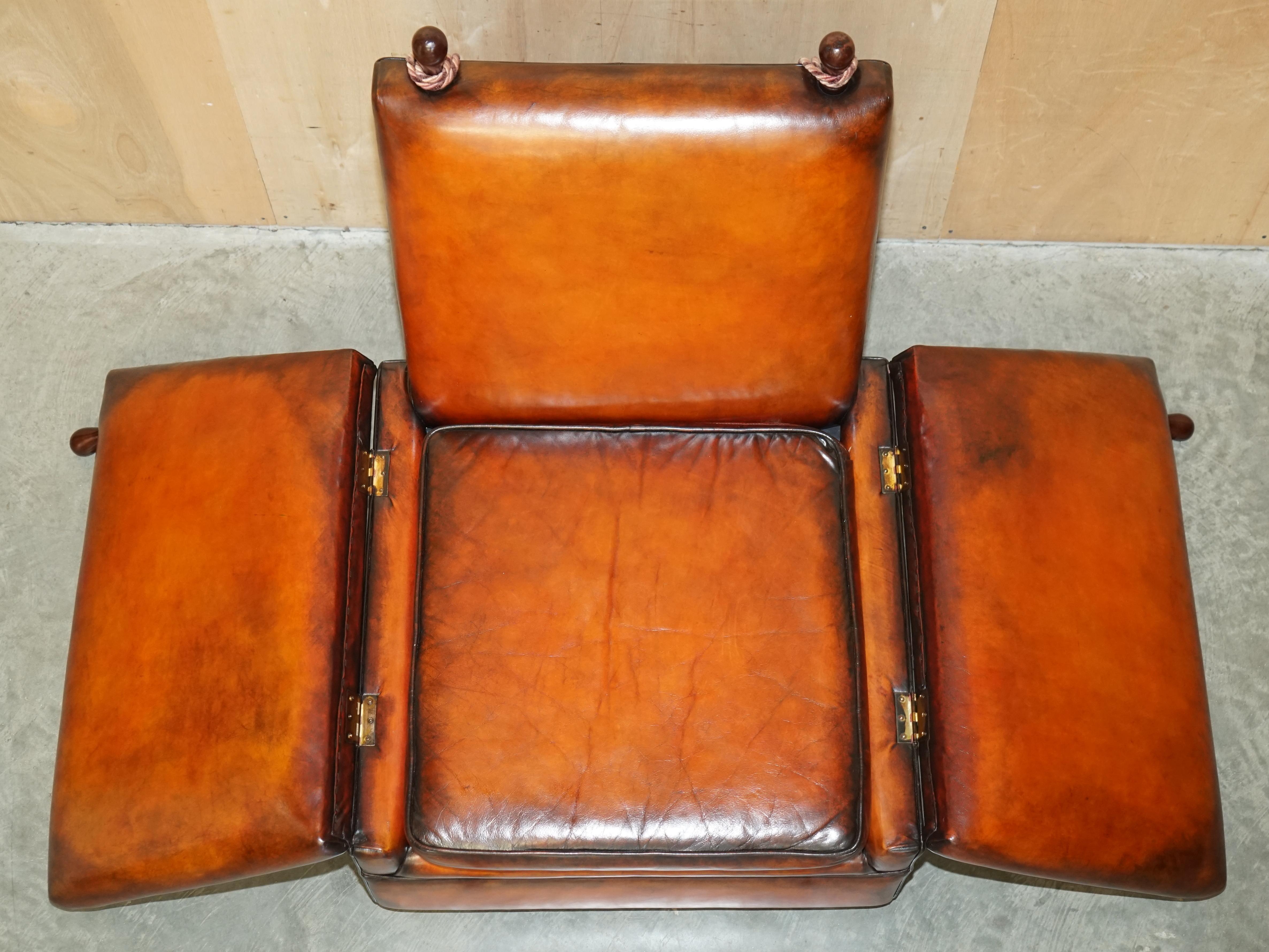UNIQUE PAIR OF ENGLISH FULLY RESTORED KNOLL DROP ARM BROWN LEATHER ARMCHAIRs For Sale 13