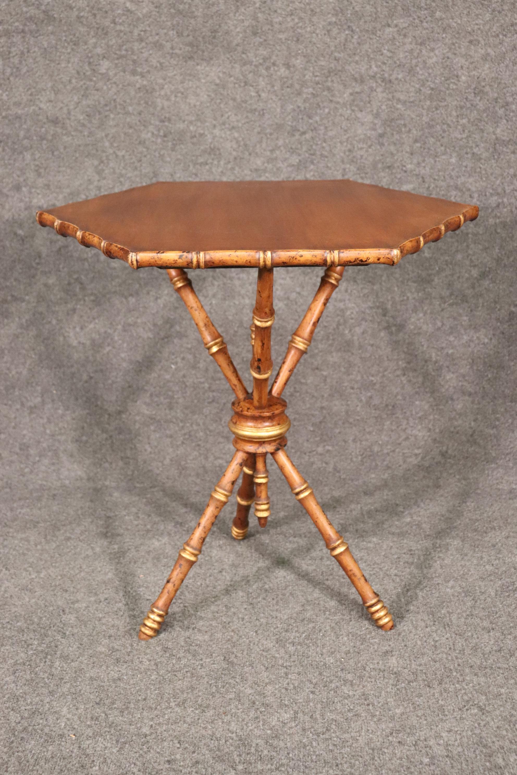 Unique Pair of Faux Bamboo Walnut Octagonal French End or Occassional Tables 1