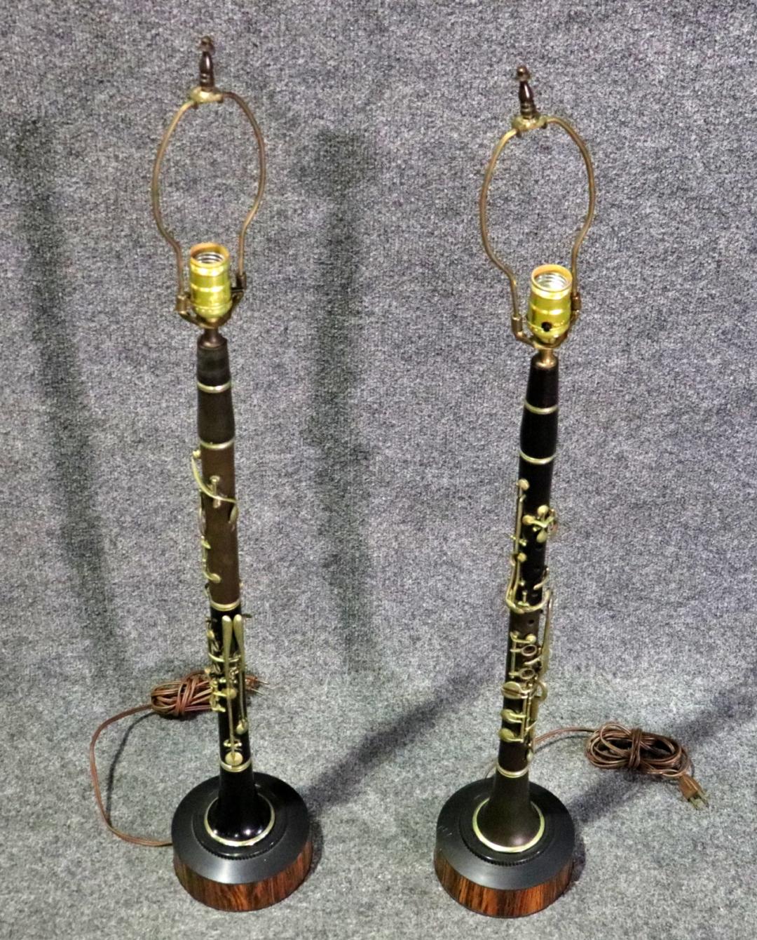 Late 20th Century Unique Pair of Faux Rosewood Clarinet Form Table Lamps For Sale