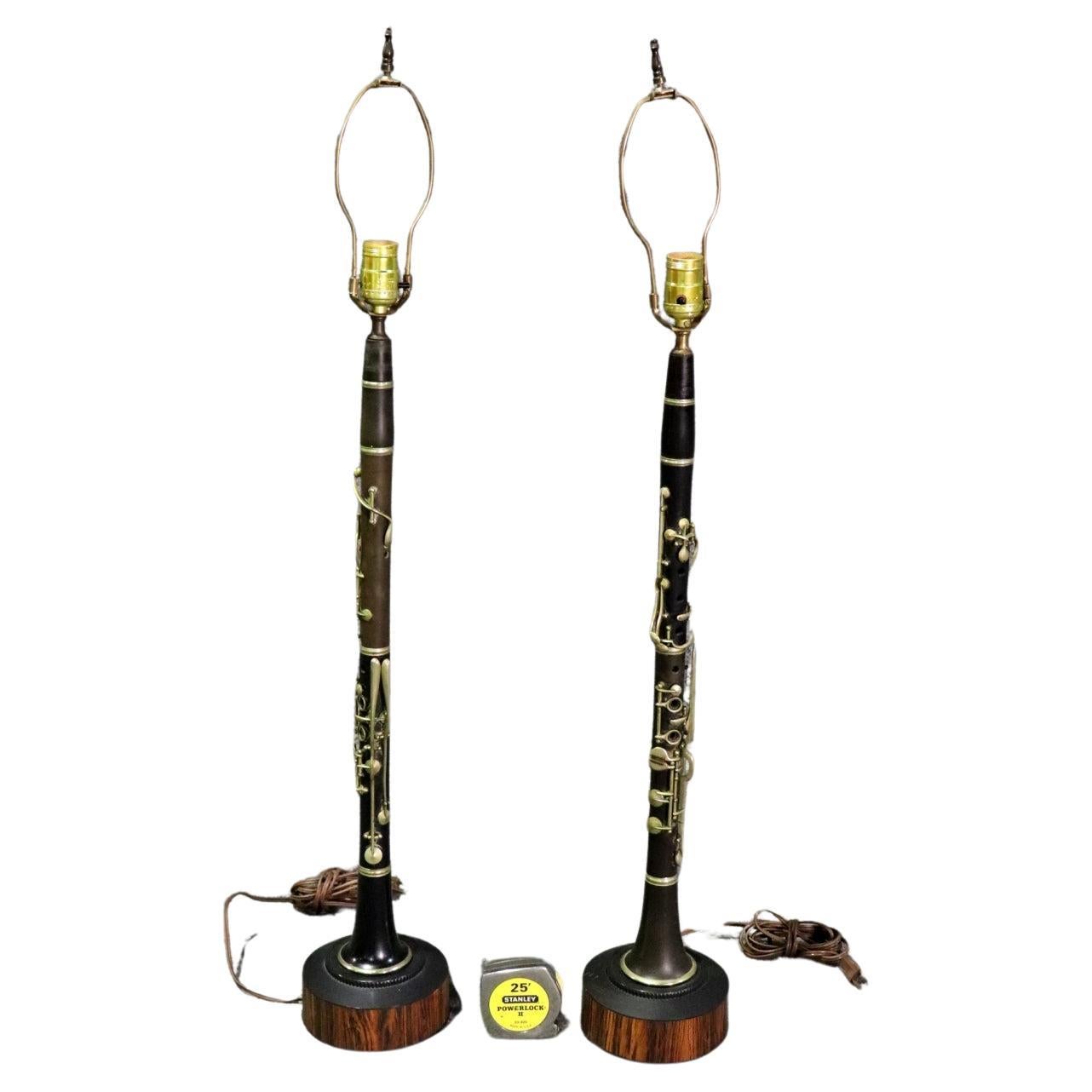 Unique Pair of Faux Rosewood Clarinet Form Table Lamps