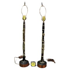 Vintage Unique Pair of Faux Rosewood Clarinet Form Table Lamps
