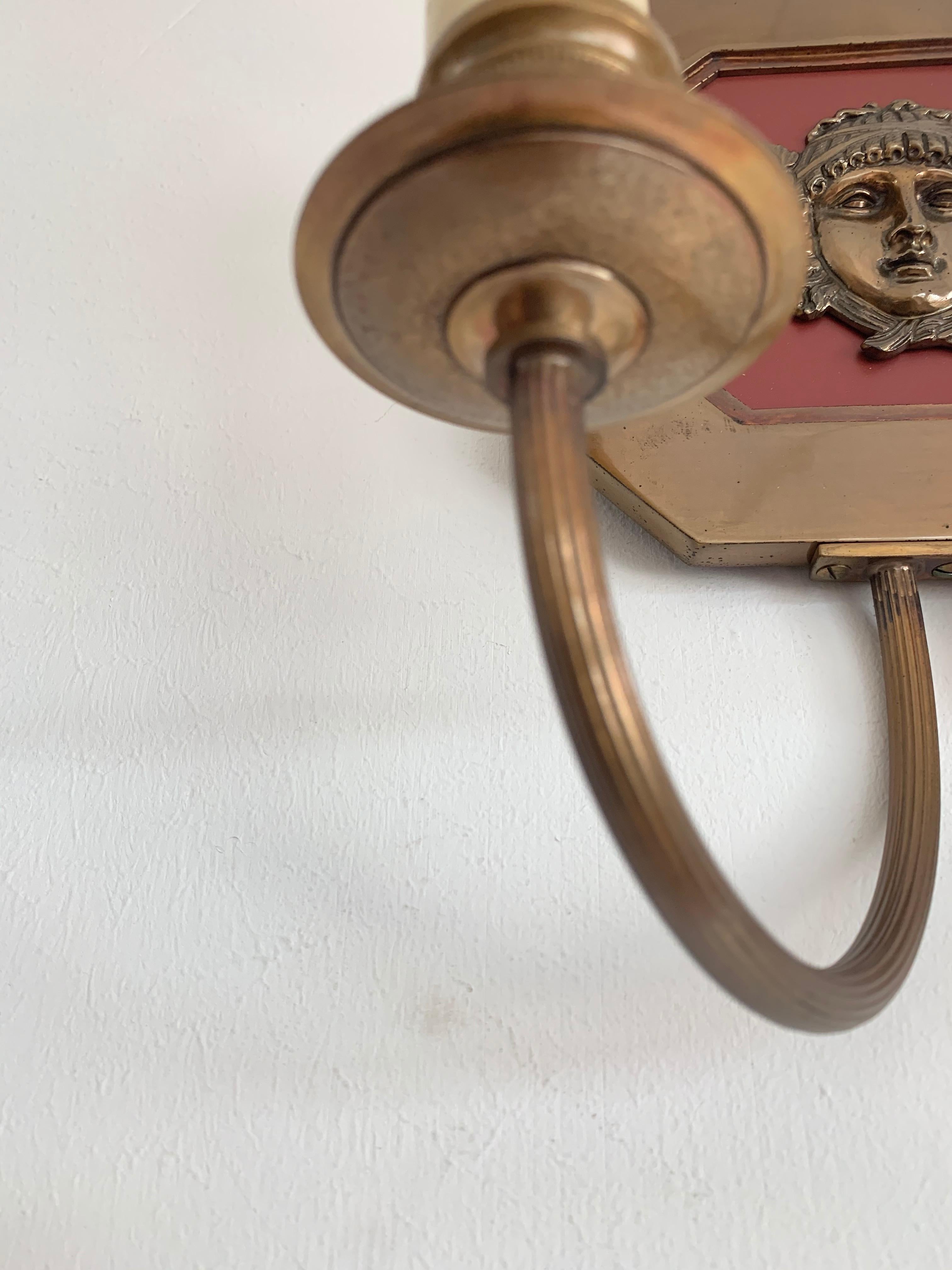 Late 20th Century Unique Pair of French Hollywood Maison Charles Bagues Bronze Wall Sconces For Sale