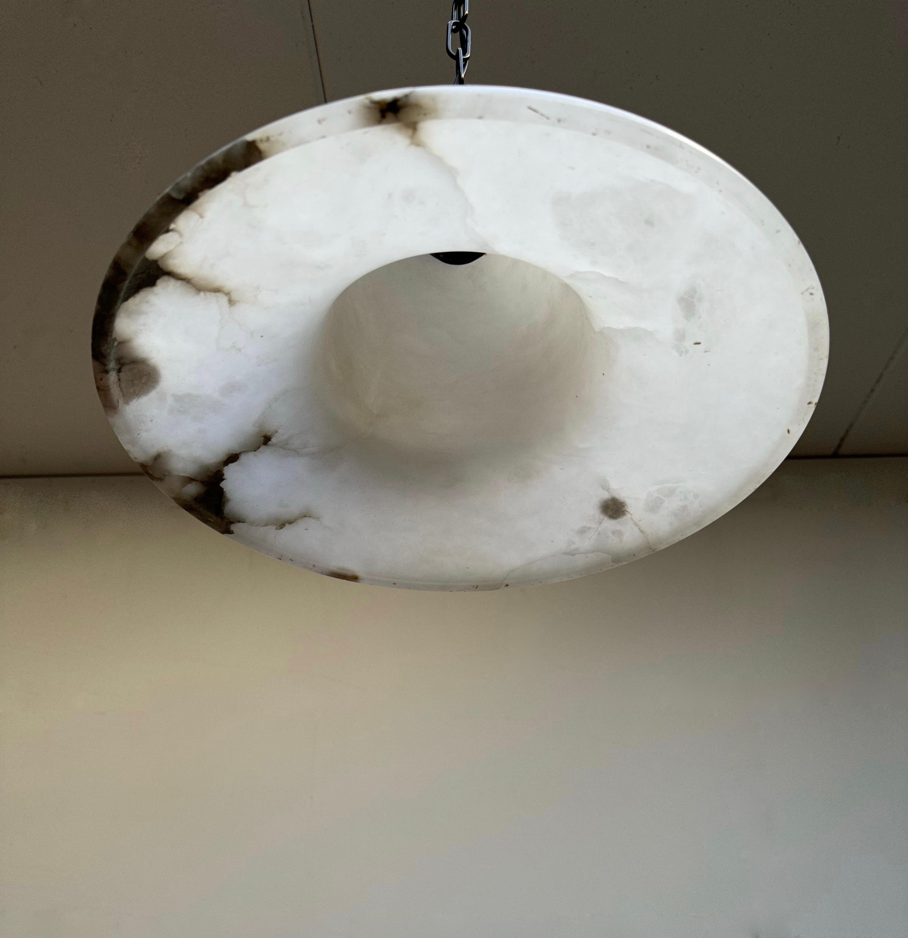 Unique Pair of Good Size Antique White Alabaster Chandeliers / Pendant Lights For Sale 5