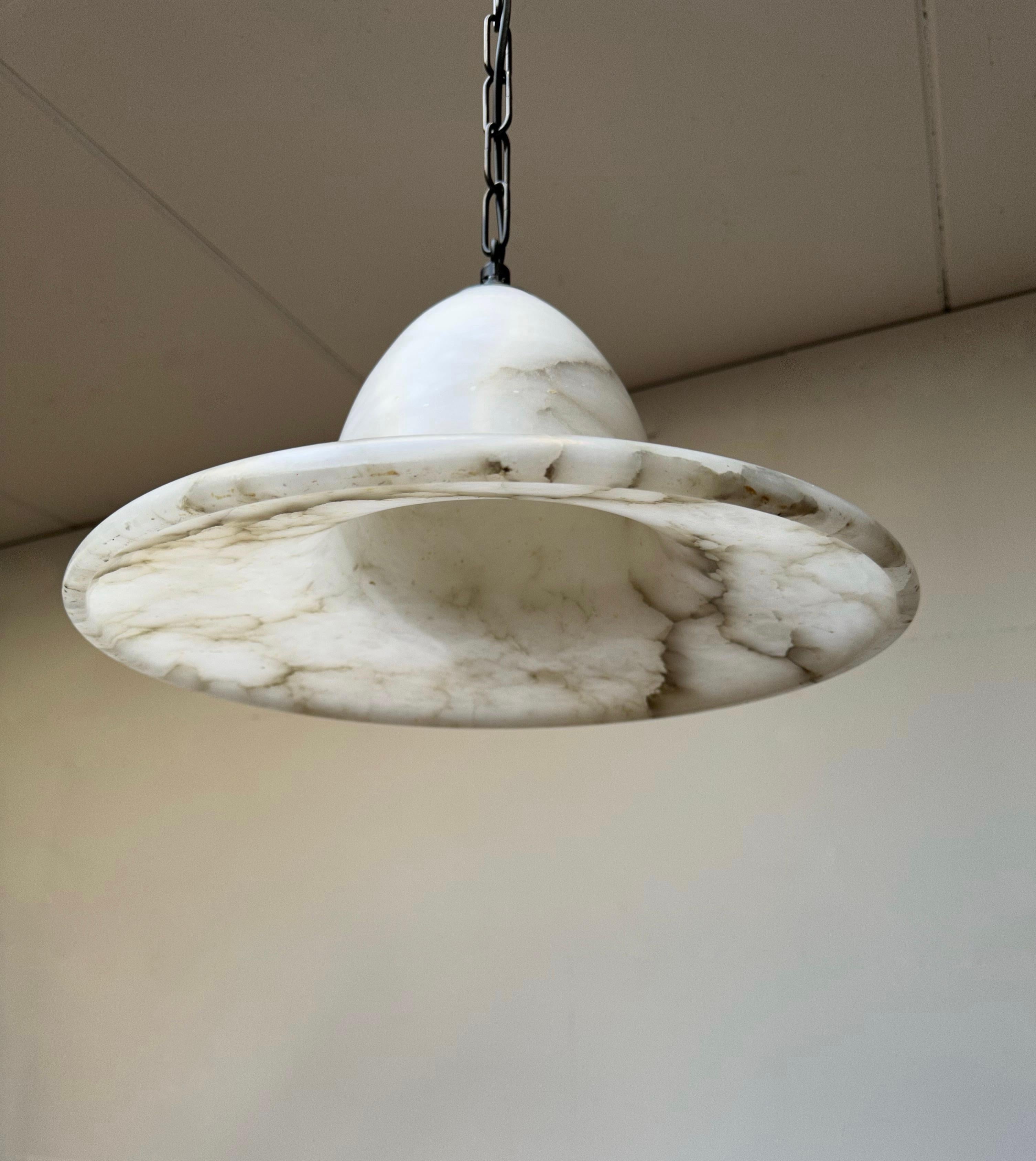 Unique Pair of Good Size Antique White Alabaster Chandeliers / Pendant Lights For Sale 8