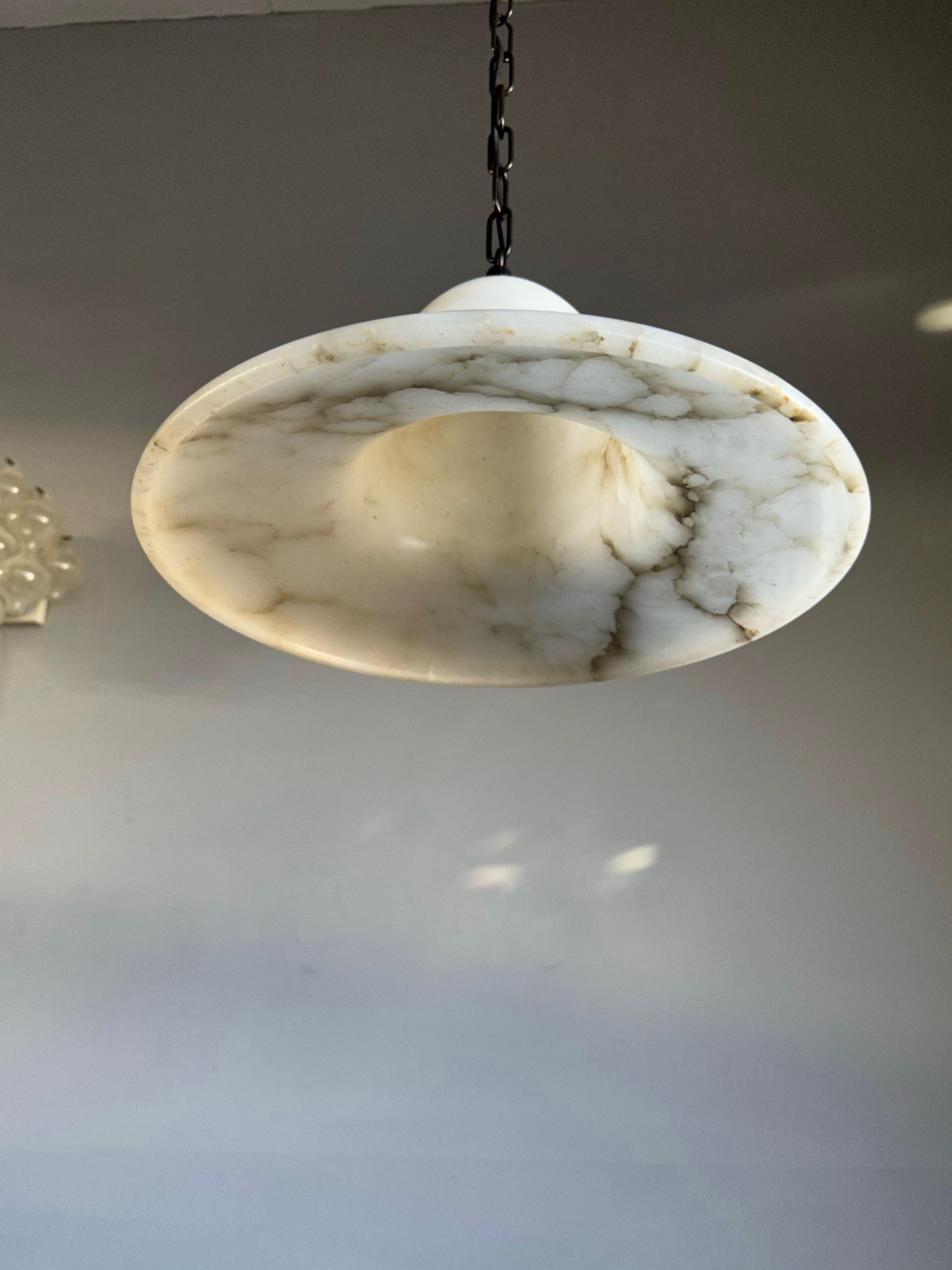 Unique Pair of Good Size Antique White Alabaster Chandeliers / Pendant Lights For Sale 10