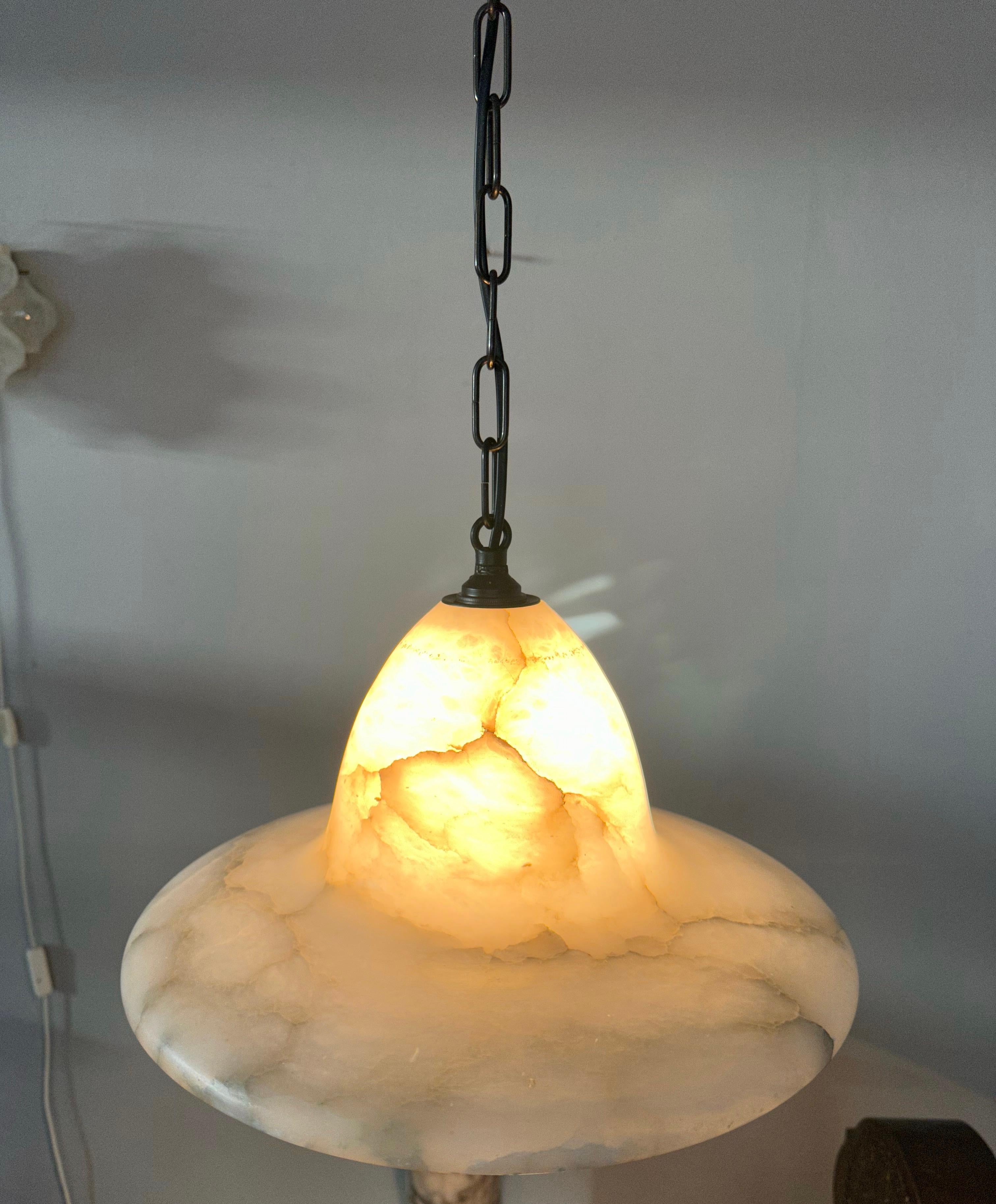 Unique Pair of Good Size Antique White Alabaster Chandeliers / Pendant Lights In Good Condition For Sale In Lisse, NL