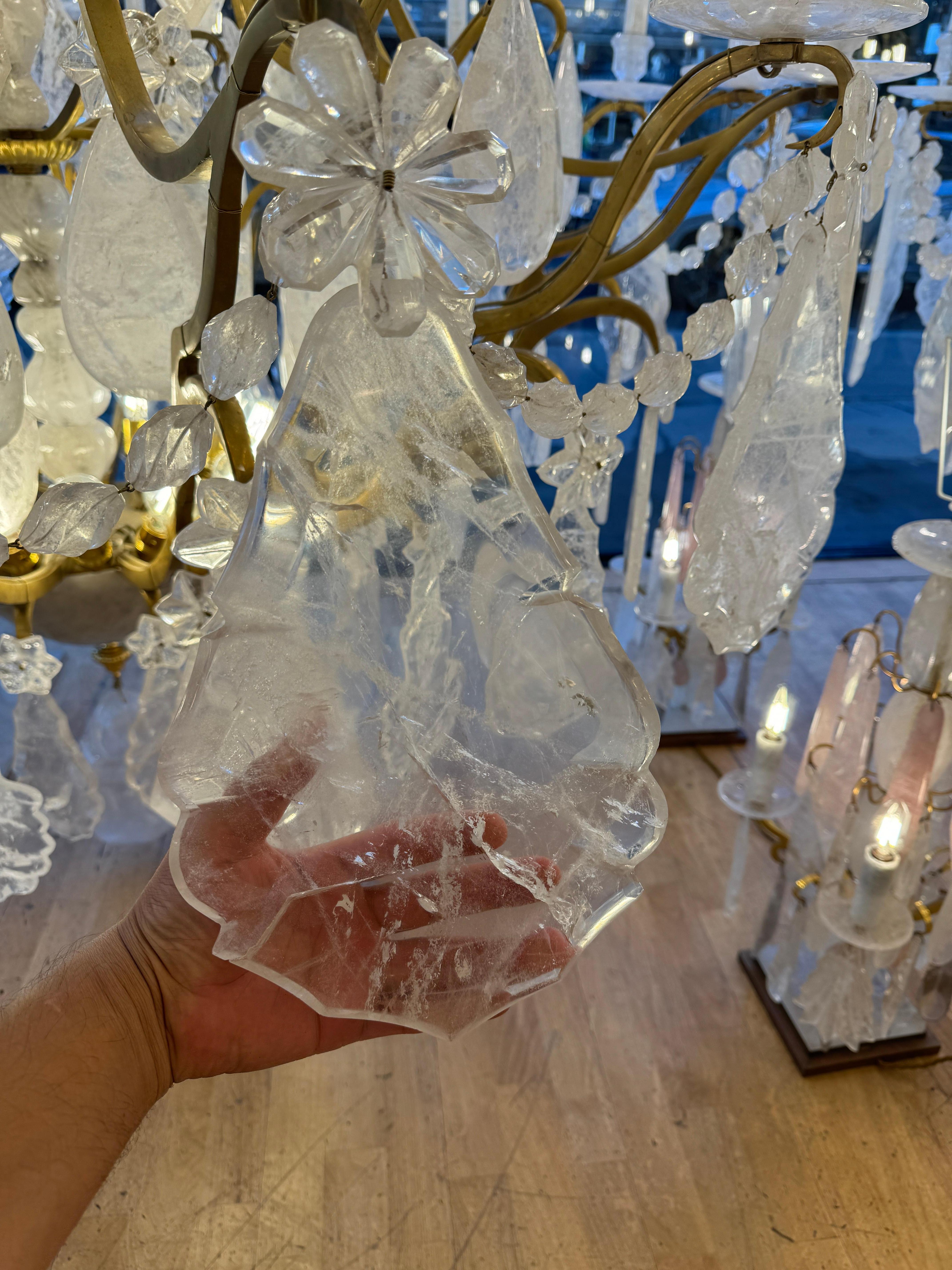 Large Unique Pair of rock crystal French Louis XV cage chandeliers H300cm W18Ocm For Sale 1