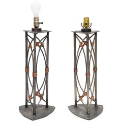 Unique Pair of Iron and Copper Accent Table Lamp by Georges Kovacs