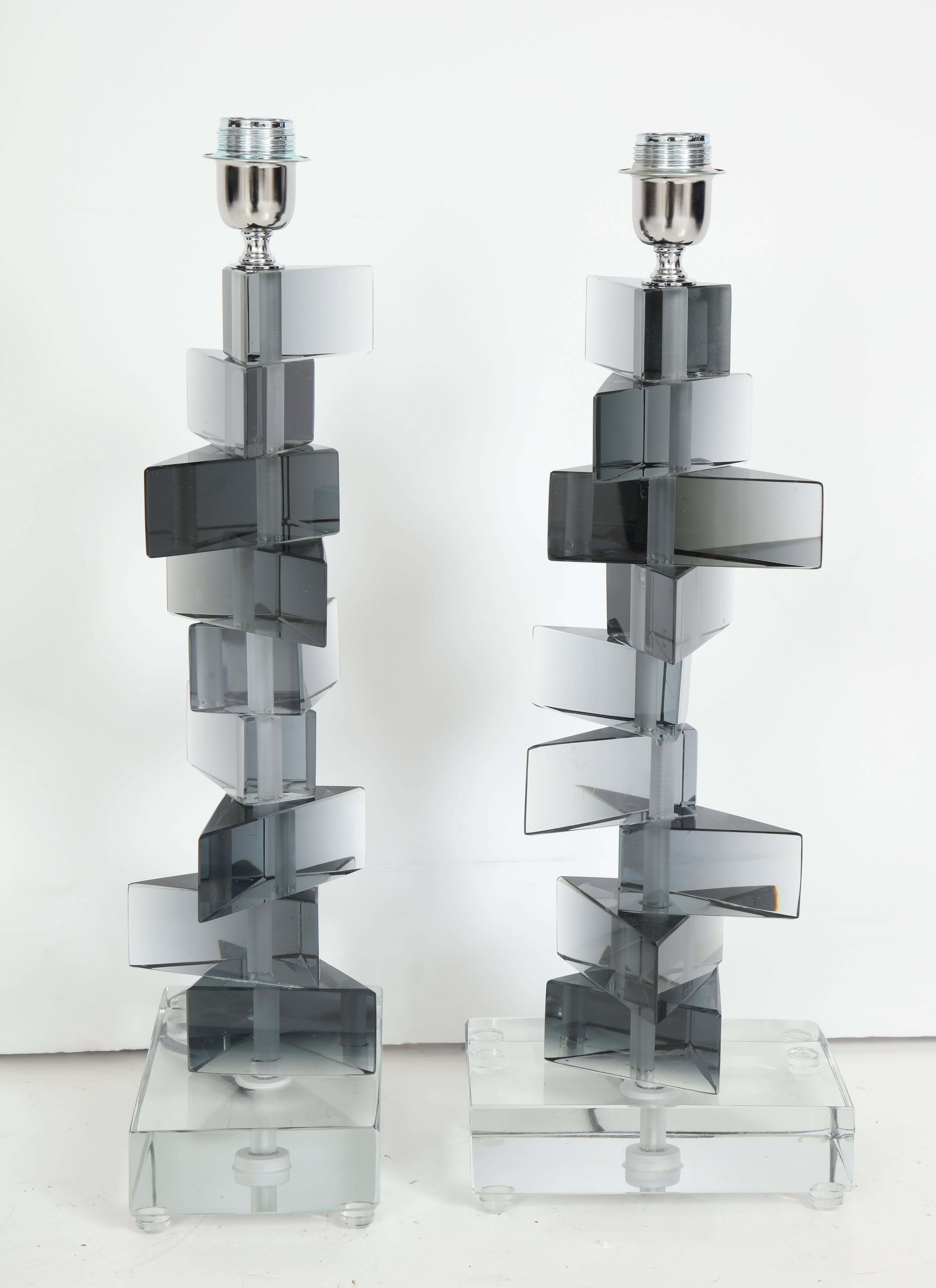 Modern Pair of Sculptural Murano Grey Glass Lamps, Italy, 2018 3