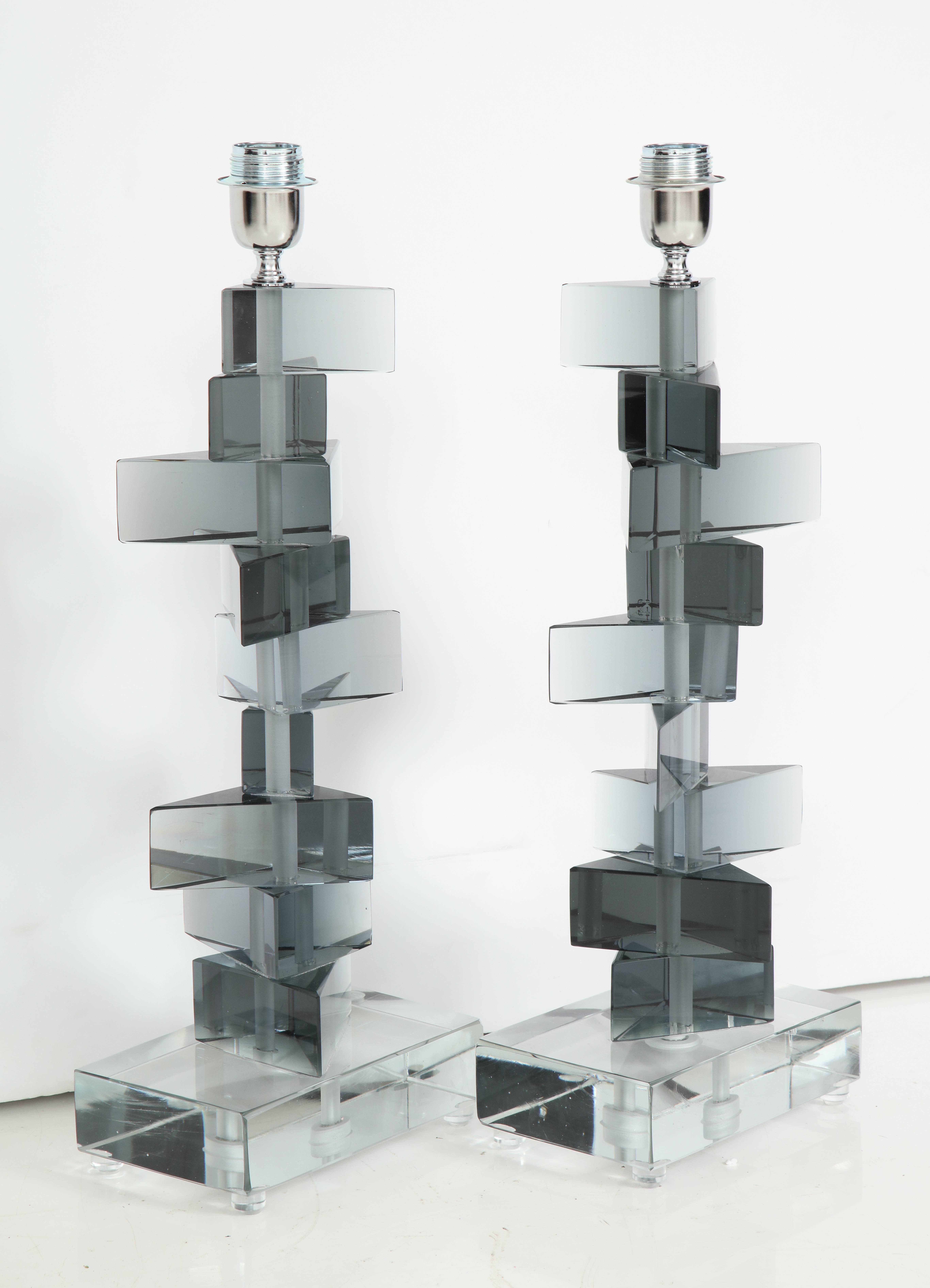Contemporary Modern Pair of Sculptural Murano Grey Glass Lamps, Italy, 2018