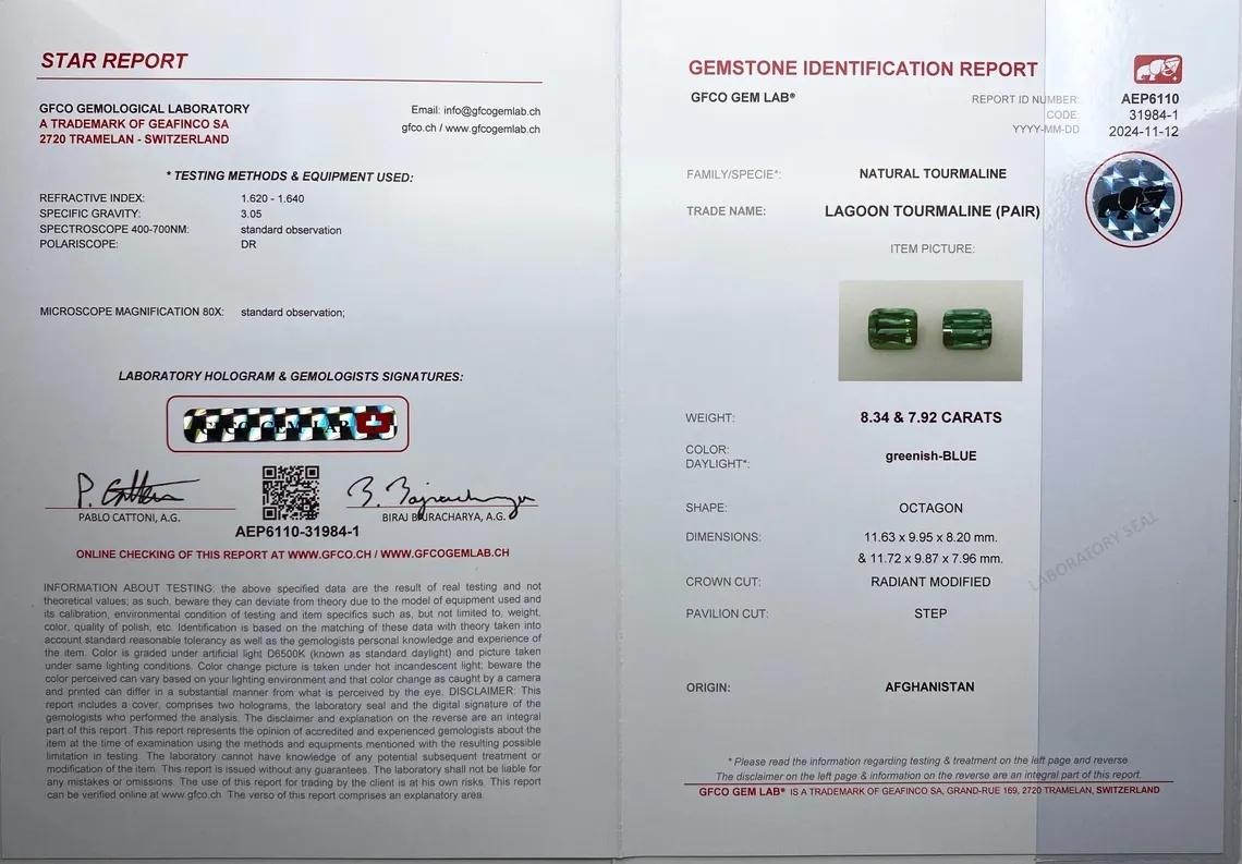 Coppia unica di tormaline laguna dell'Afghanistan, Kunar. Certificato GIA 16,25Ct in vendita 5
