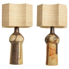 Einzigartiges Paar großer Keramik-Tischlampen, hergestellt von Hanne Salamon, 1970