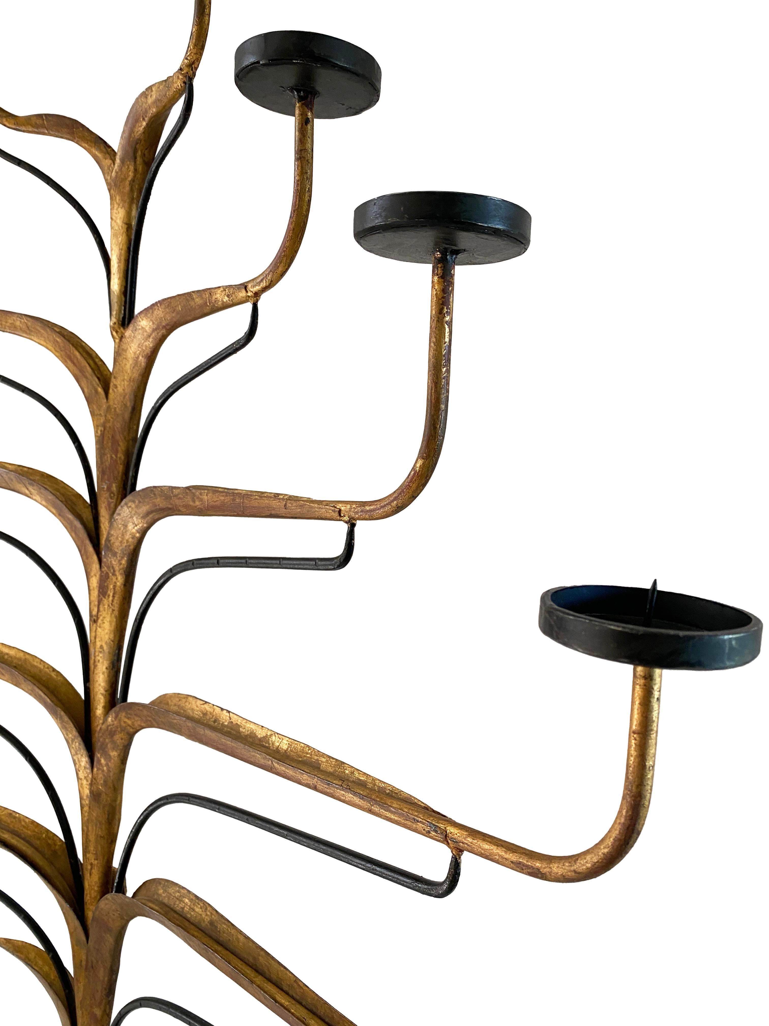 Unique Pair of Large Metal Candle Sconces For Sale 3