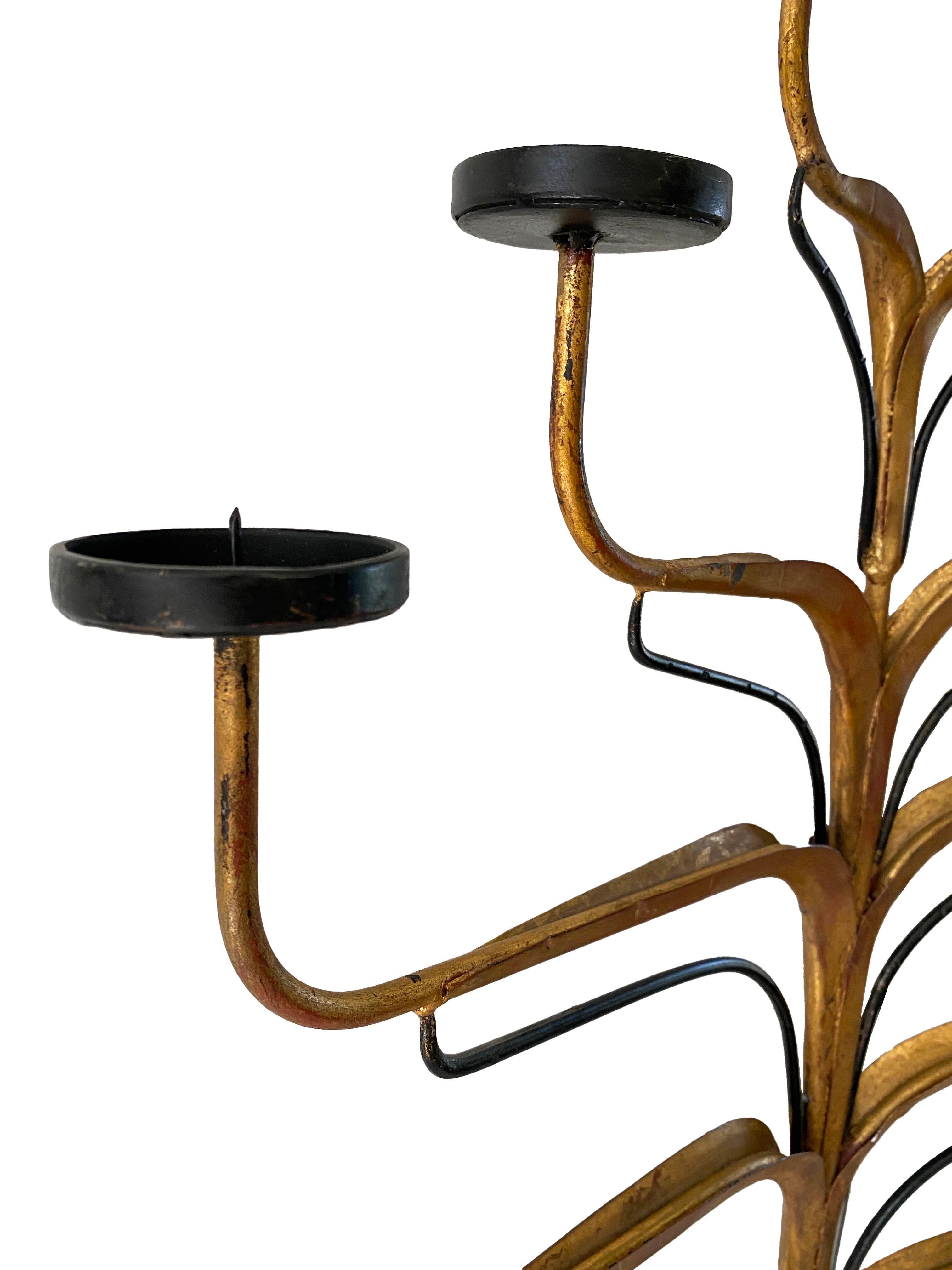 Unique Pair of Large Metal Candle Sconces For Sale 4