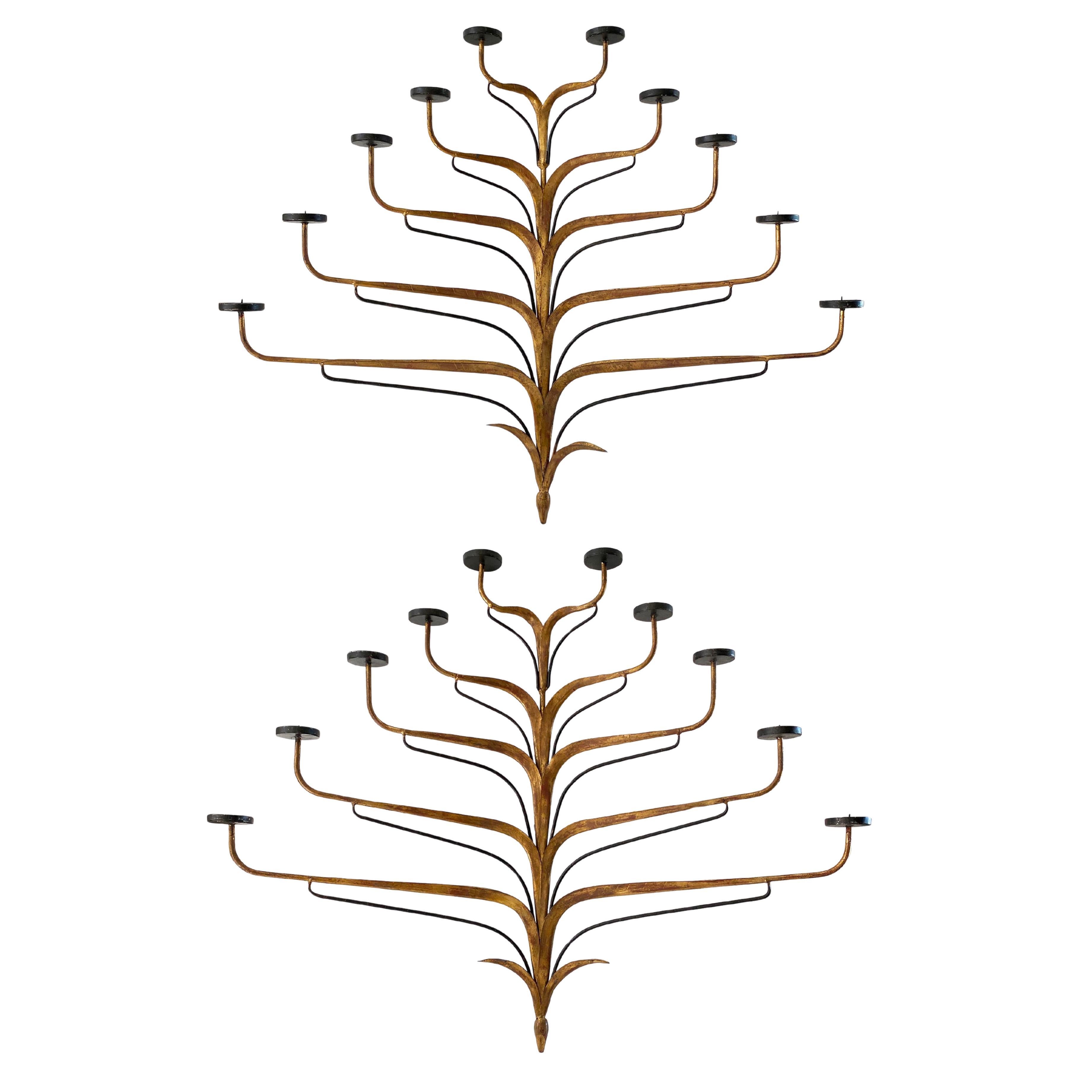 Unique Pair of Large Metal Candle Sconces