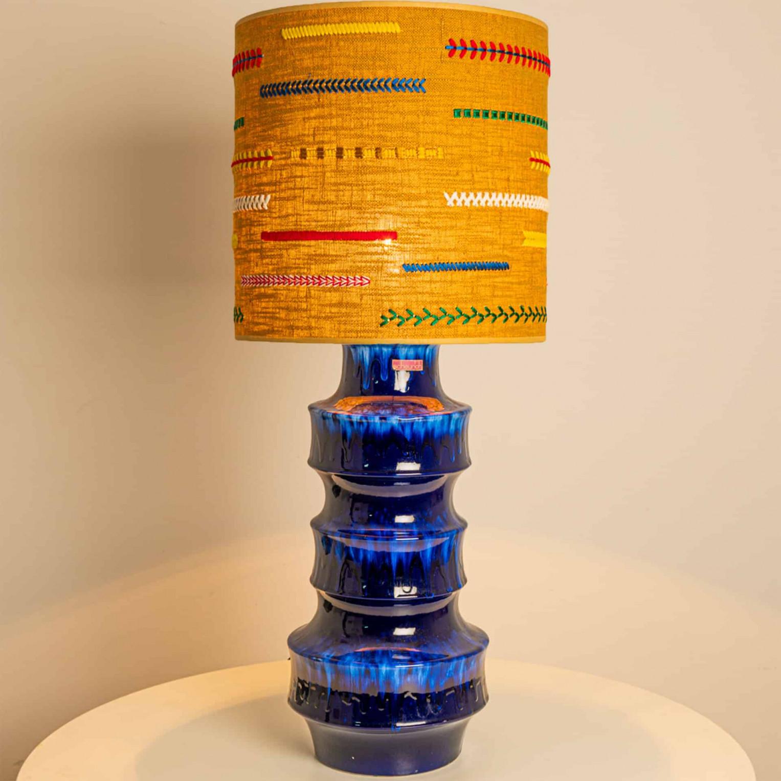Unique pair of Large Scheurich Ceramic Lamps with New Custom Lampshades For Sale 3